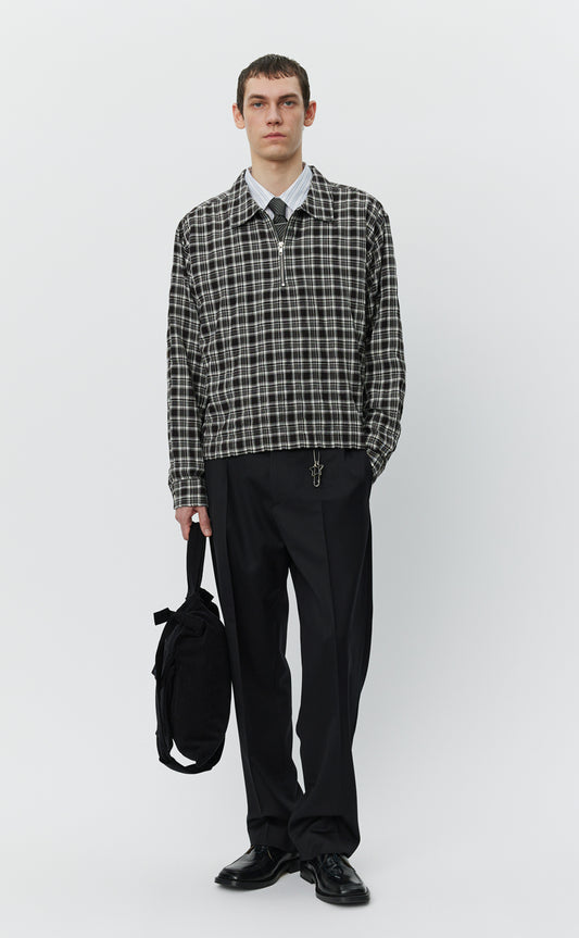 Quarter Zip Shirt - Coffee Textured Plaid