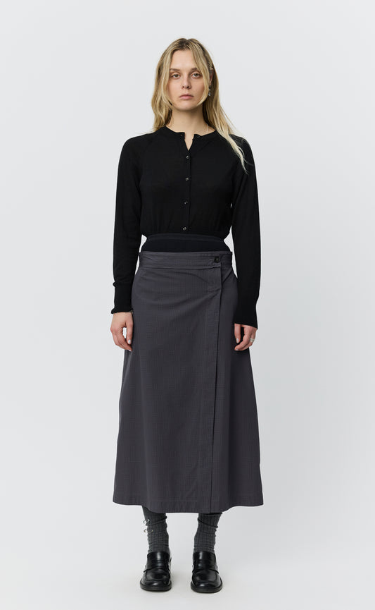 Classic Wrap Skirt - Mushroom Micro Check Poplin