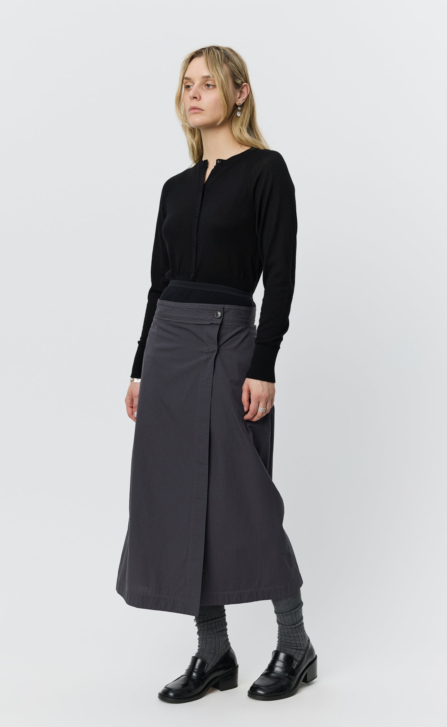Classic Wrap Skirt - Mushroom Micro Check Poplin