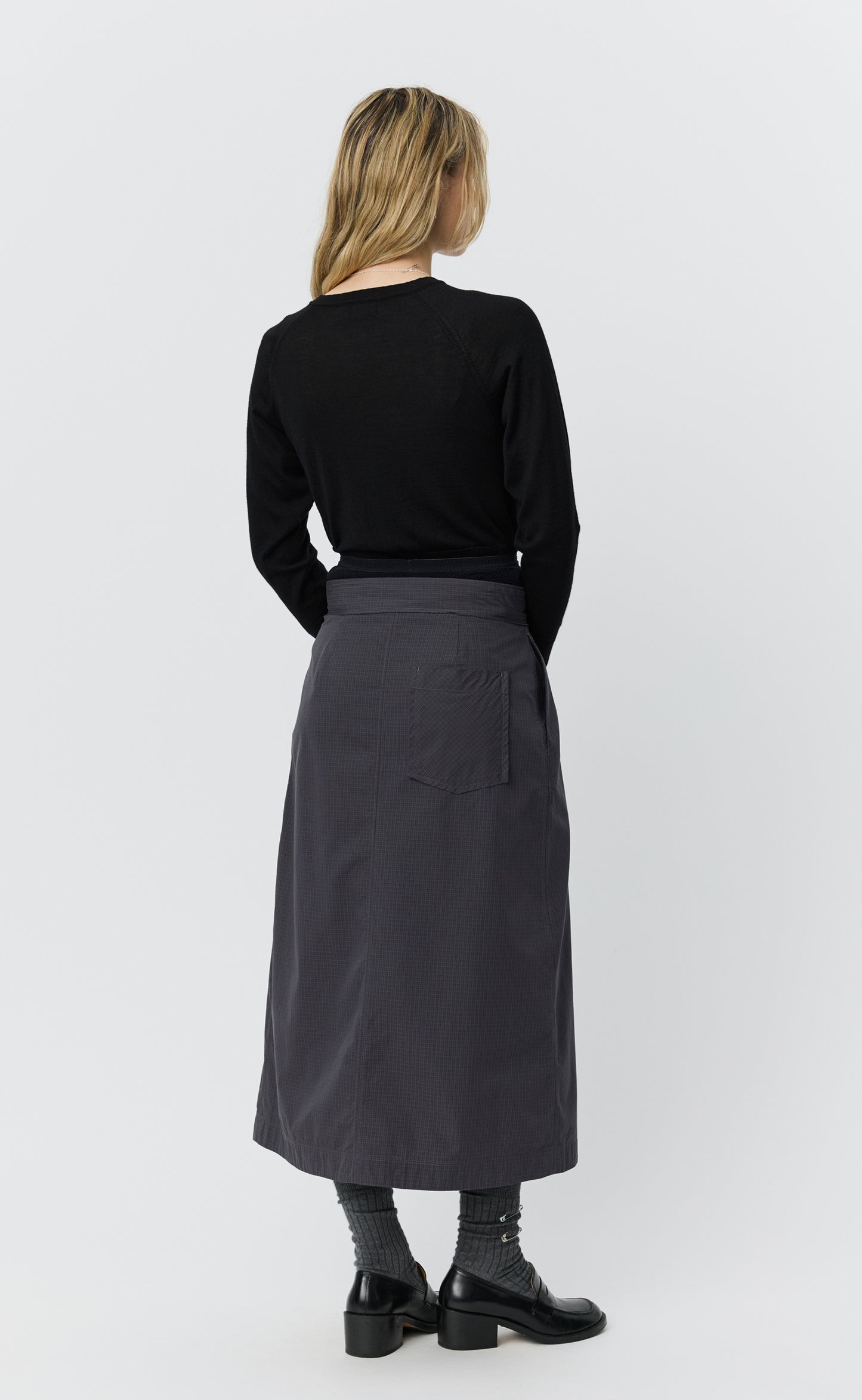 Classic Wrap Skirt - Mushroom Micro Check Poplin