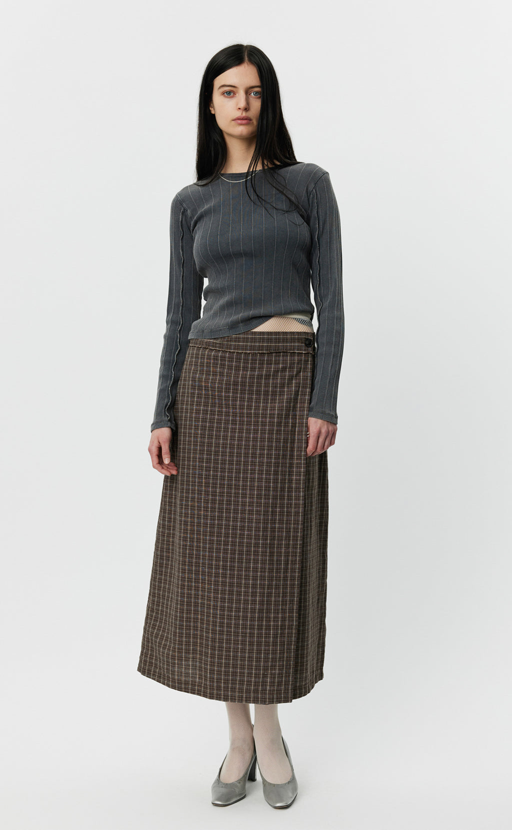 Classic Wrap Skirt - Brown Linen Check