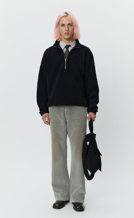 Common Half Zip Sweater - Black Fuzzy Fleece
