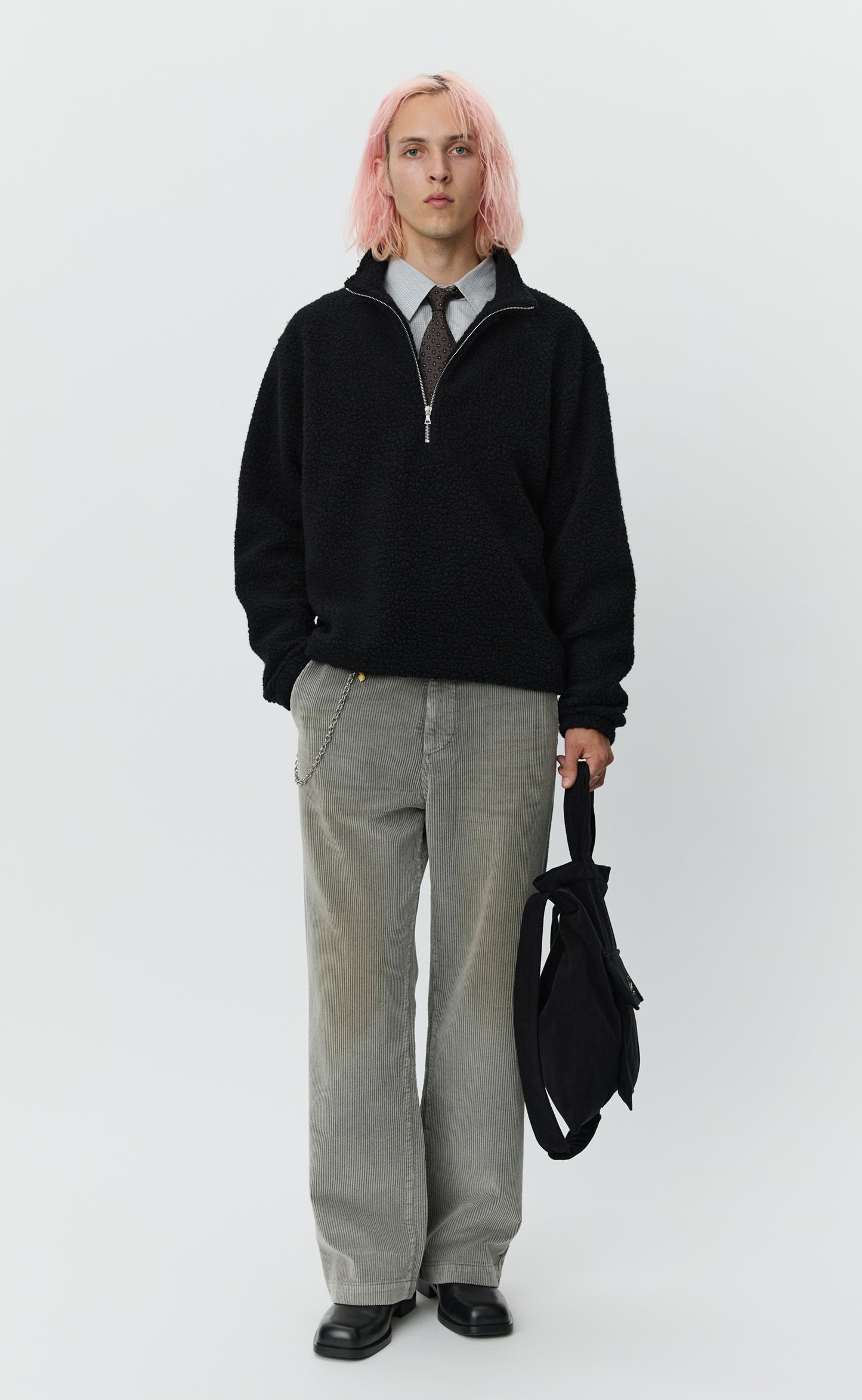 Common Half Zip Sweater - Black Fuzzy Fleece