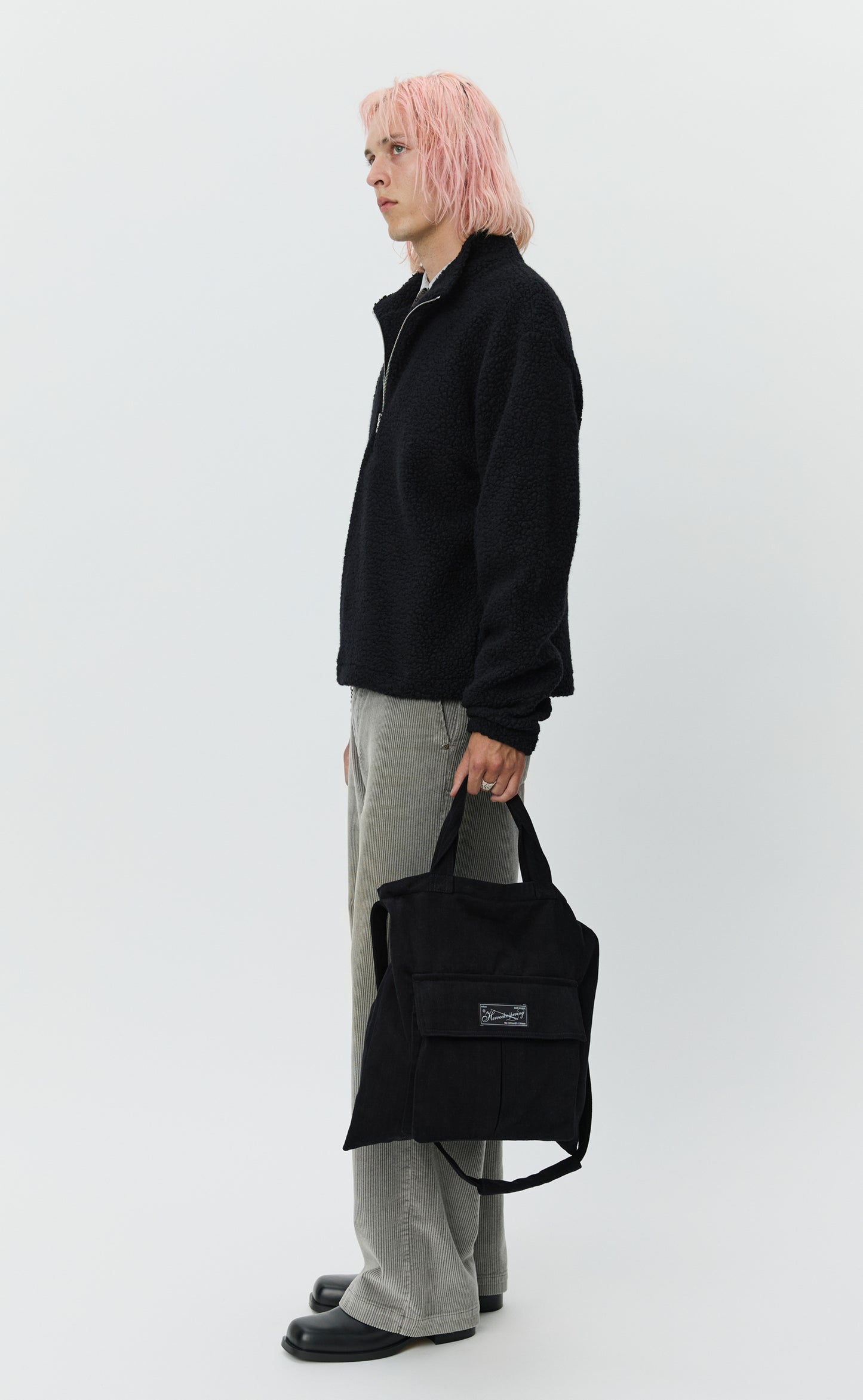 Common Half Zip Sweater - Black Fuzzy Fleece