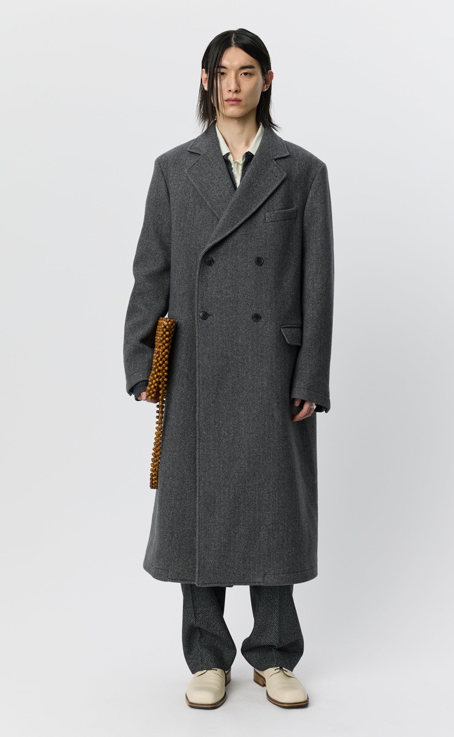 Conference Coat - Grey Herringbone Recycled Wool