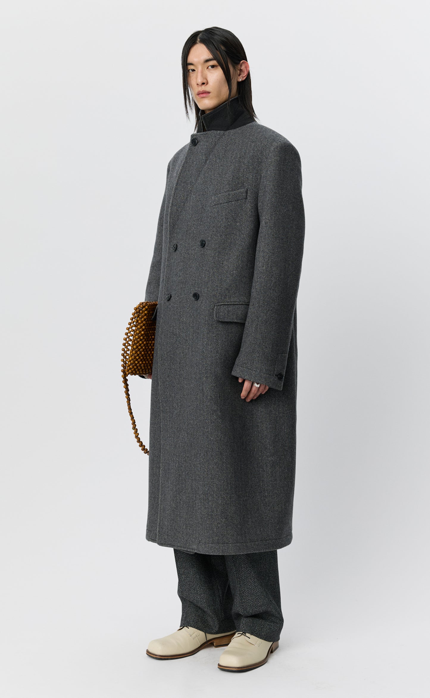 Conference Coat - Grey Herringbone Recycled Wool
