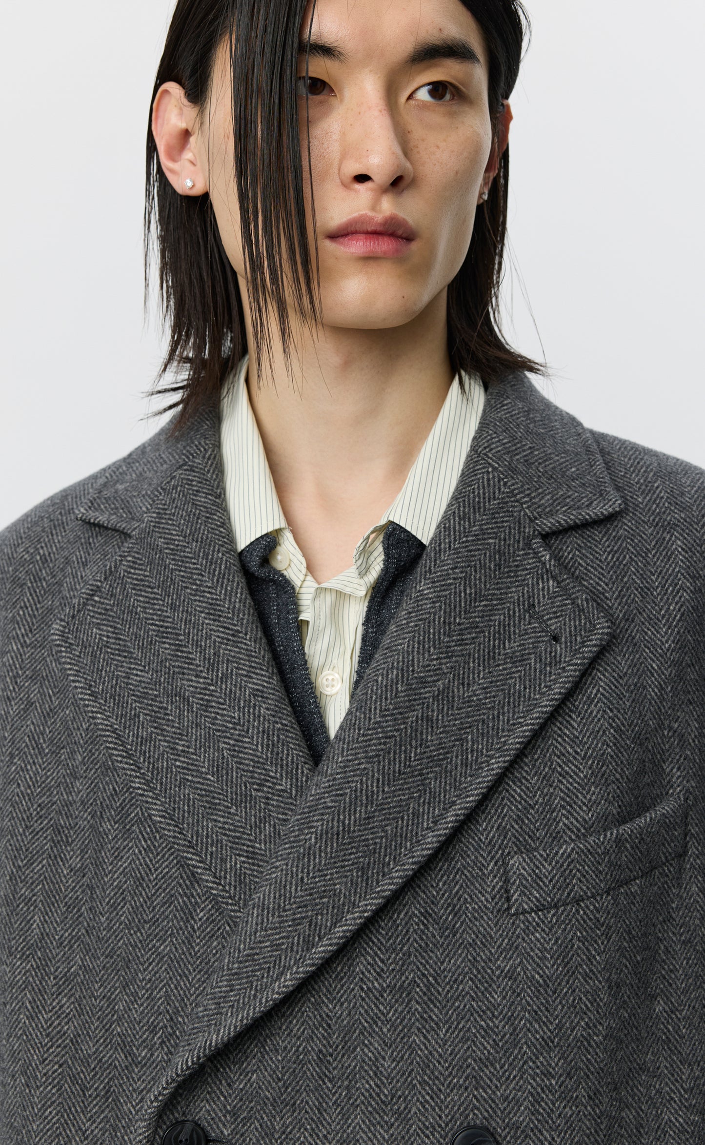 Conference Coat - Grey Herringbone Recycled Wool
