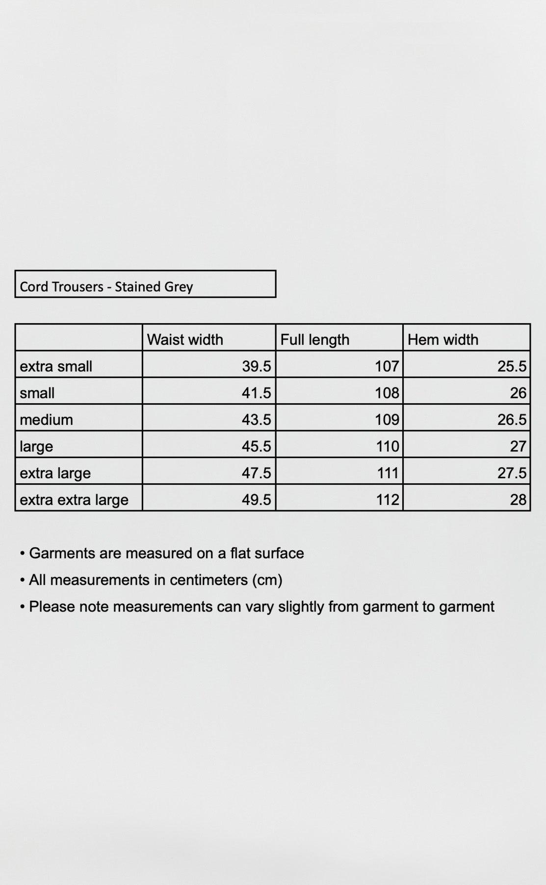 Cord Trousers  - Stained Grey