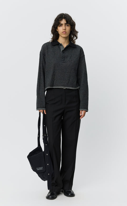 Cropped LS Polo - Black Experienced Check