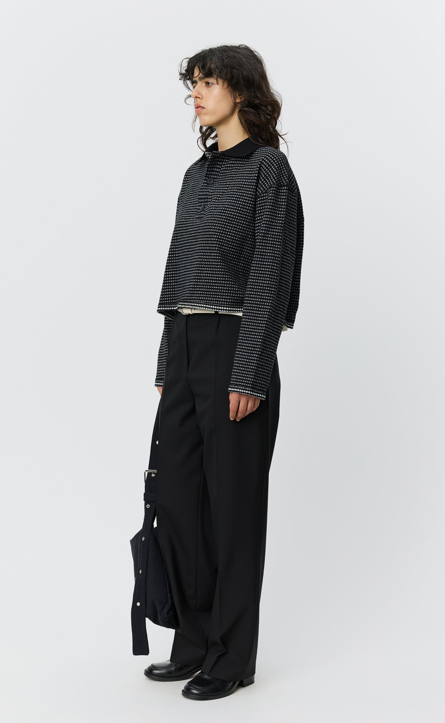 Cropped LS Polo - Black Experienced Check