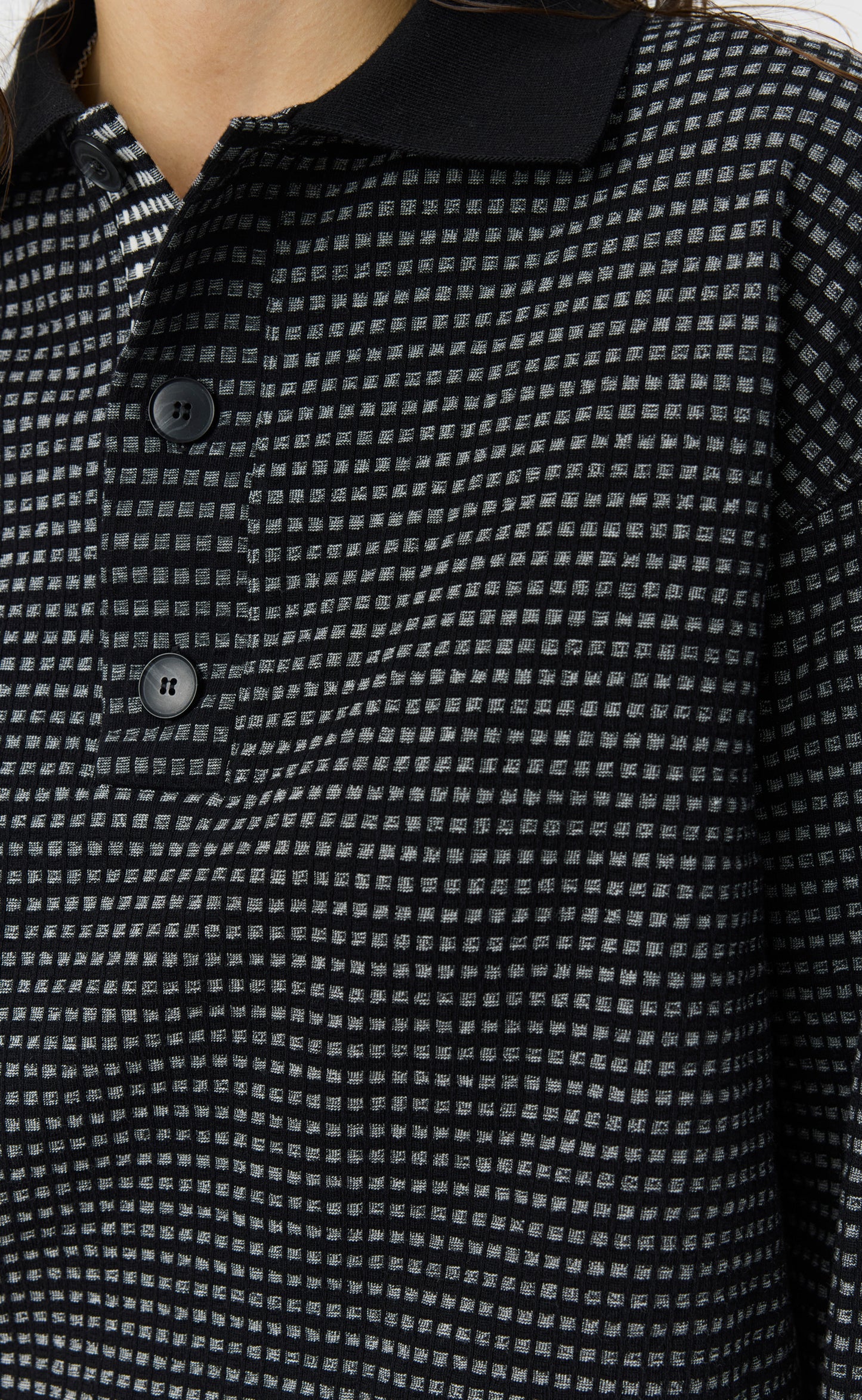 Cropped LS Polo - Black Experienced Check