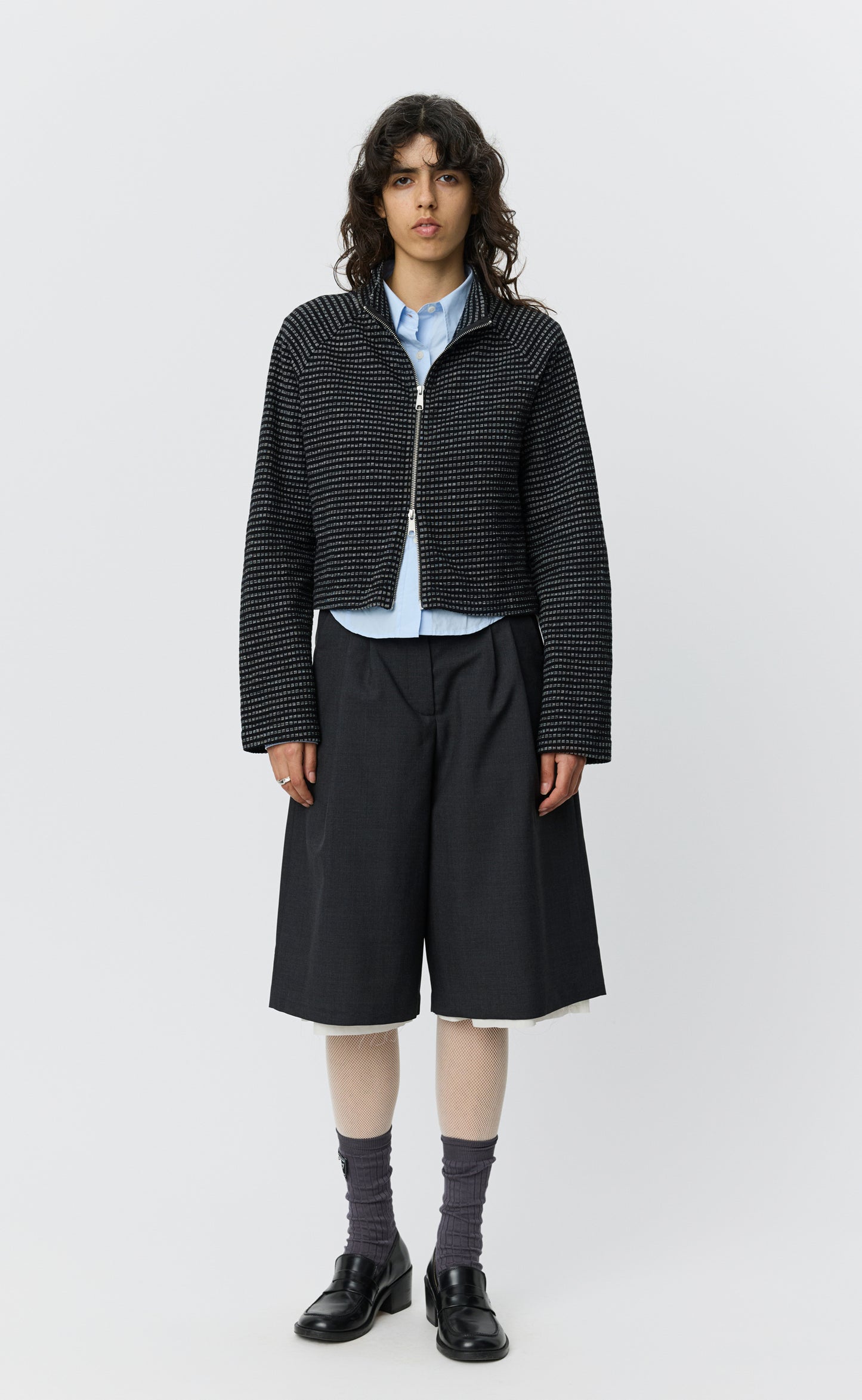 Cropped Leisure Zip Up - Black Experienced Check