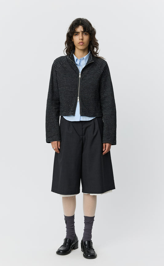 Cropped Leisure Zip Up - Black Experienced Check