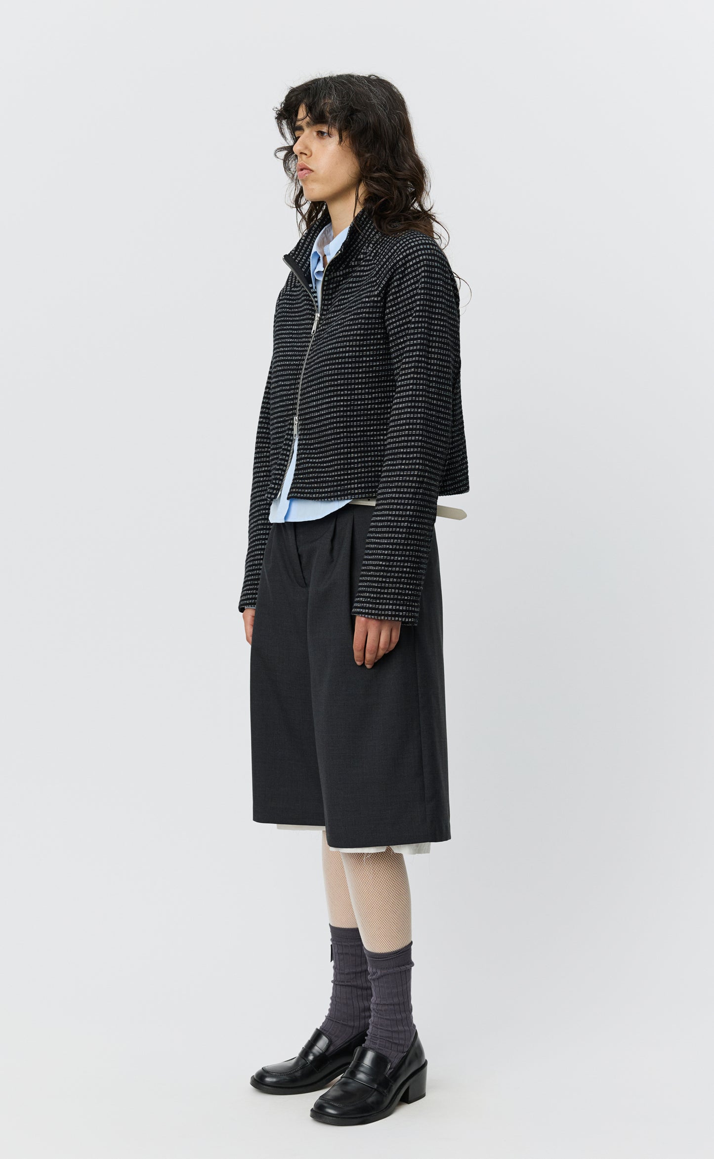 Cropped Leisure Zip Up - Black Experienced Check