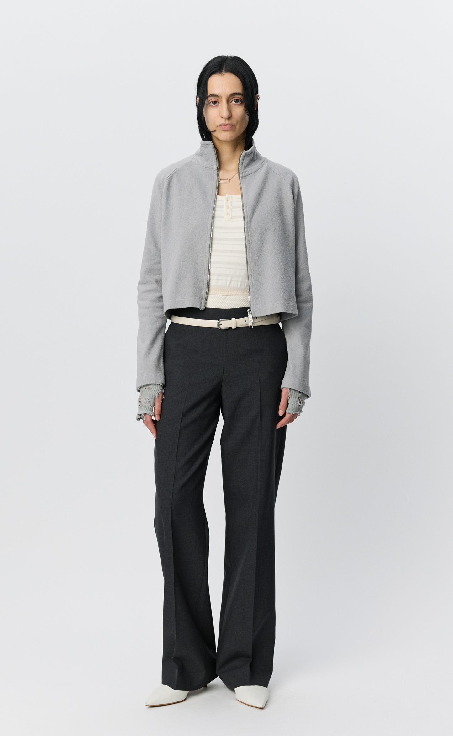 Cropped Leisure Zip Up - Mineral Grey Needle Jump