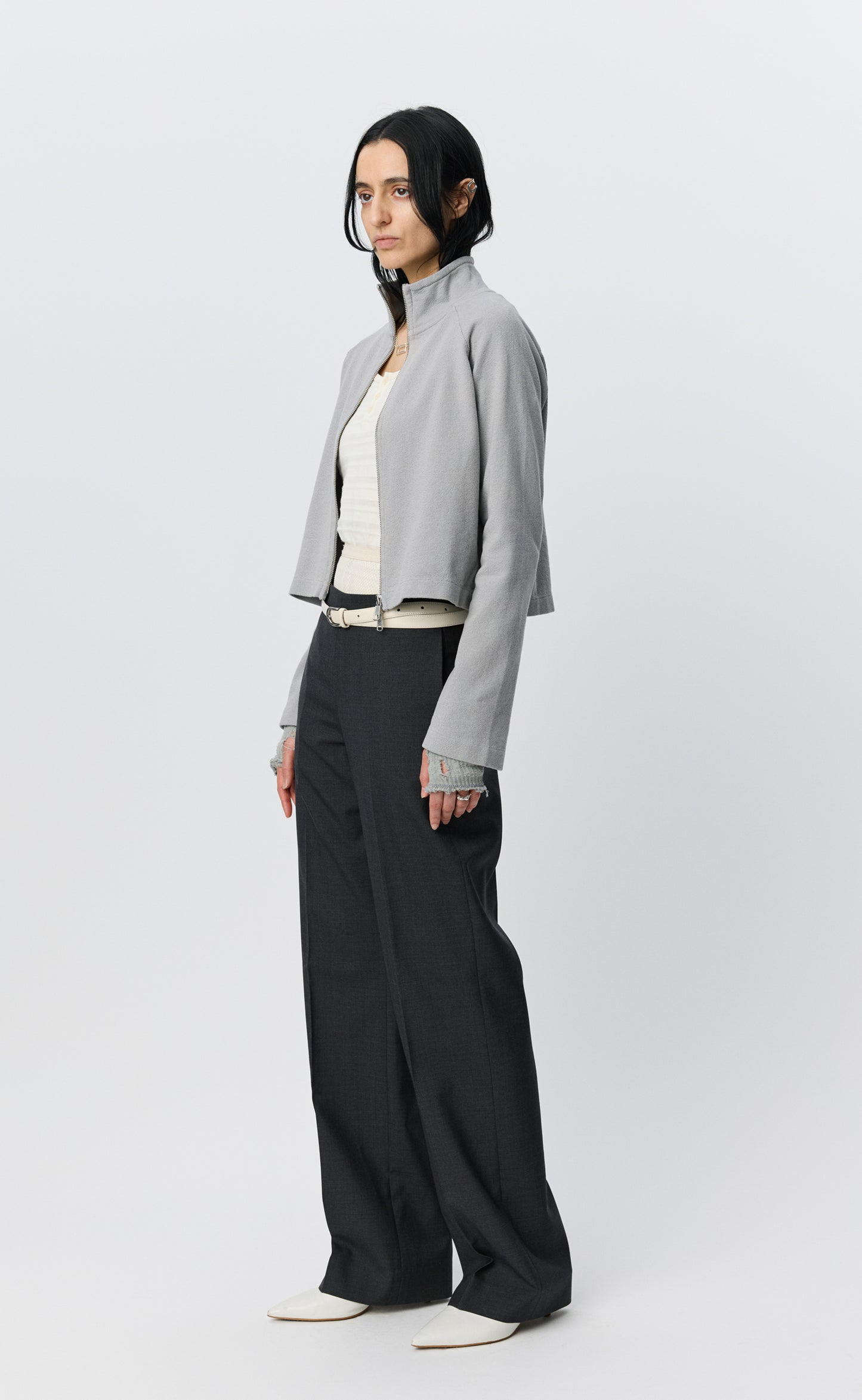 Cropped Leisure Zip Up - Mineral Grey Needle Jump