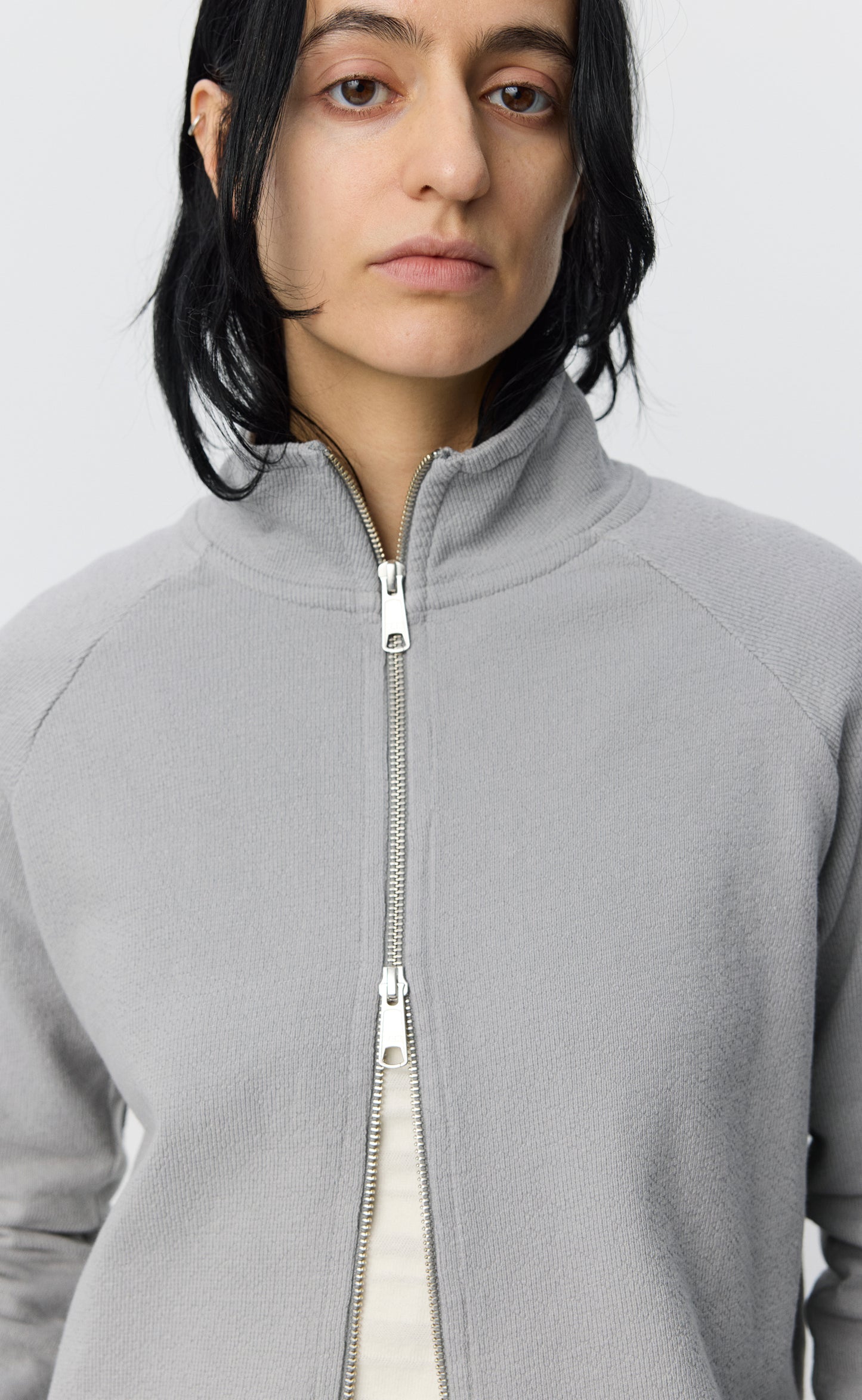 Cropped Leisure Zip Up - Mineral Grey Needle Jump
