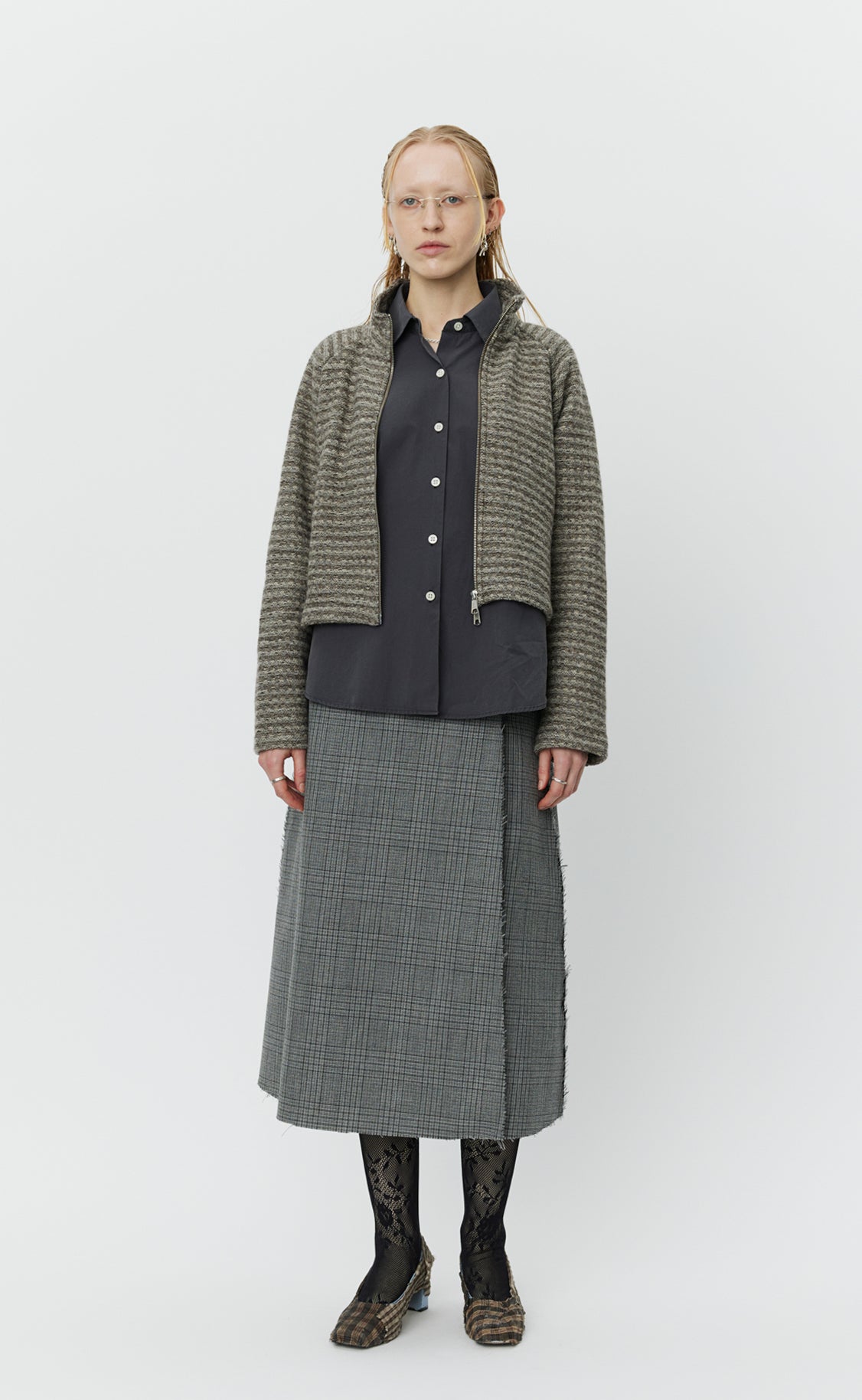 Cropped Leisure Zip Up - Shredded Brown Stripe