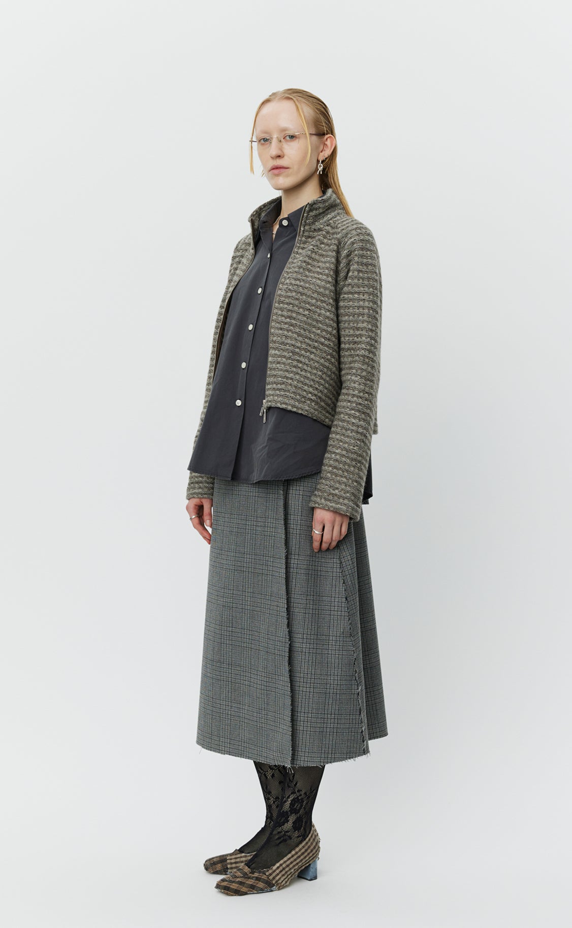 Cropped Leisure Zip Up - Shredded Brown Stripe