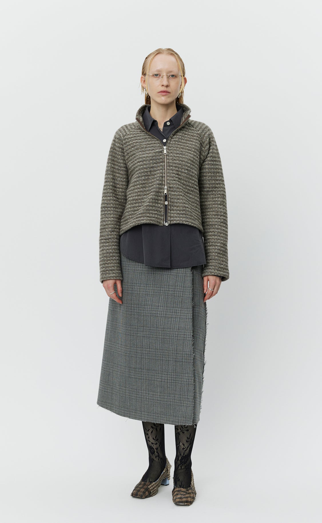 Cropped Leisure Zip Up - Shredded Brown Stripe
