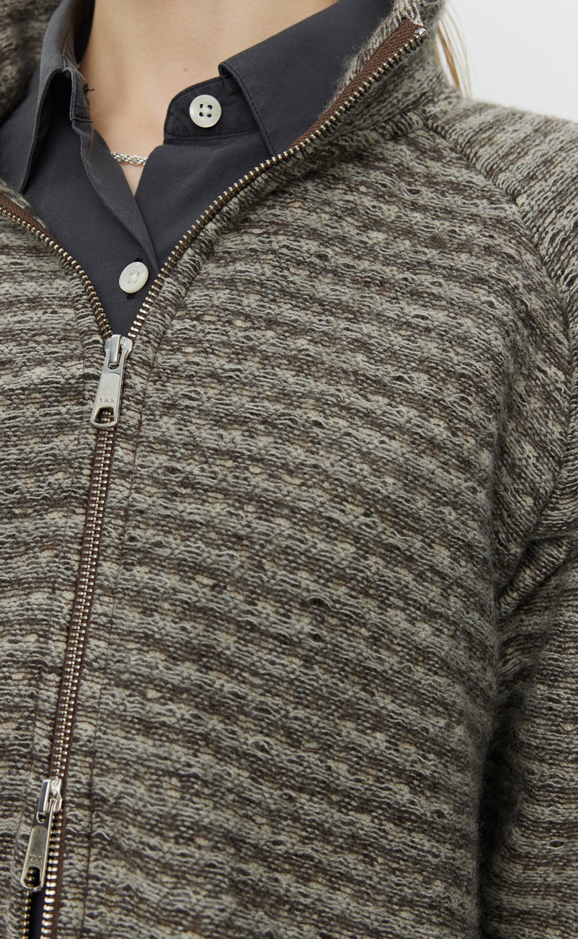Cropped Leisure Zip Up - Shredded Brown Stripe
