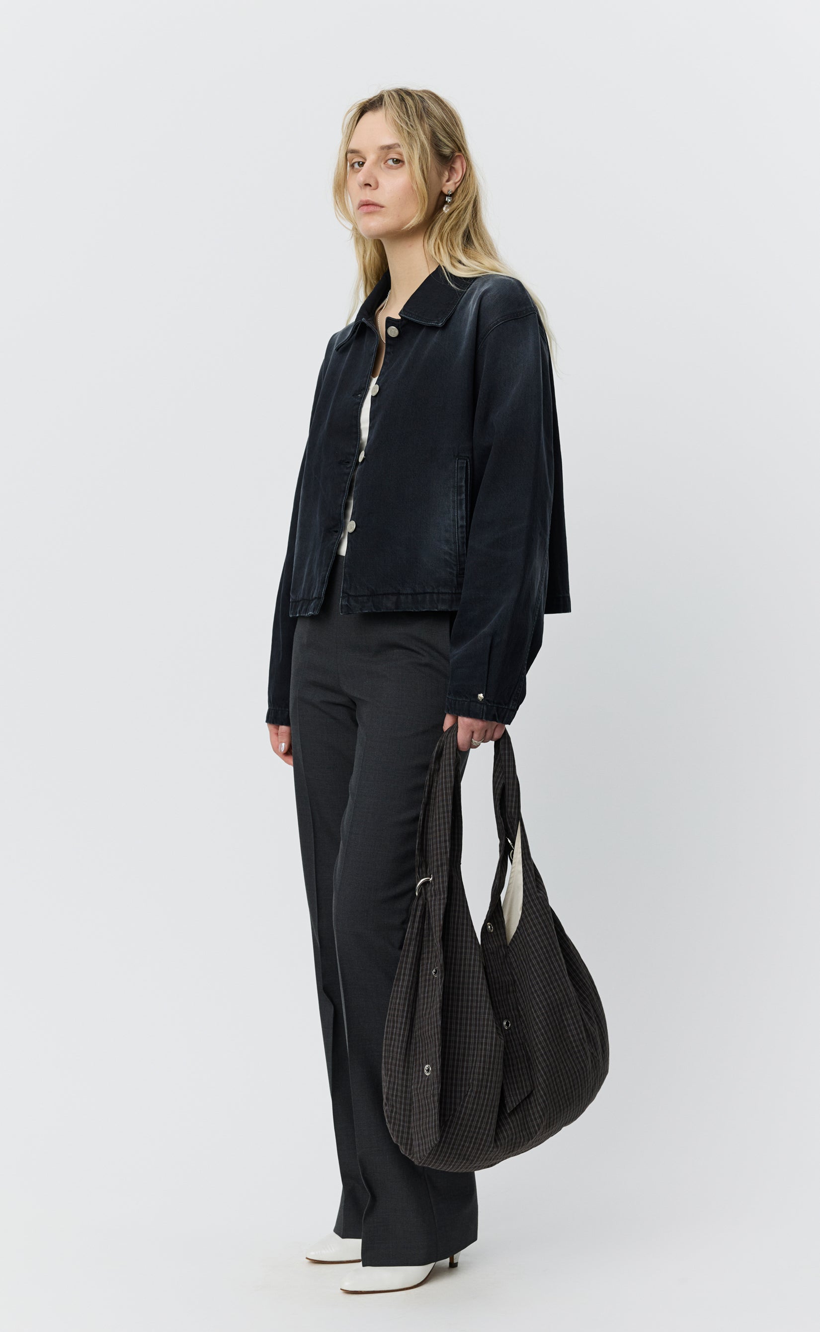 Eyelet Shoulder Bag - Dark Linen Check – mfpen