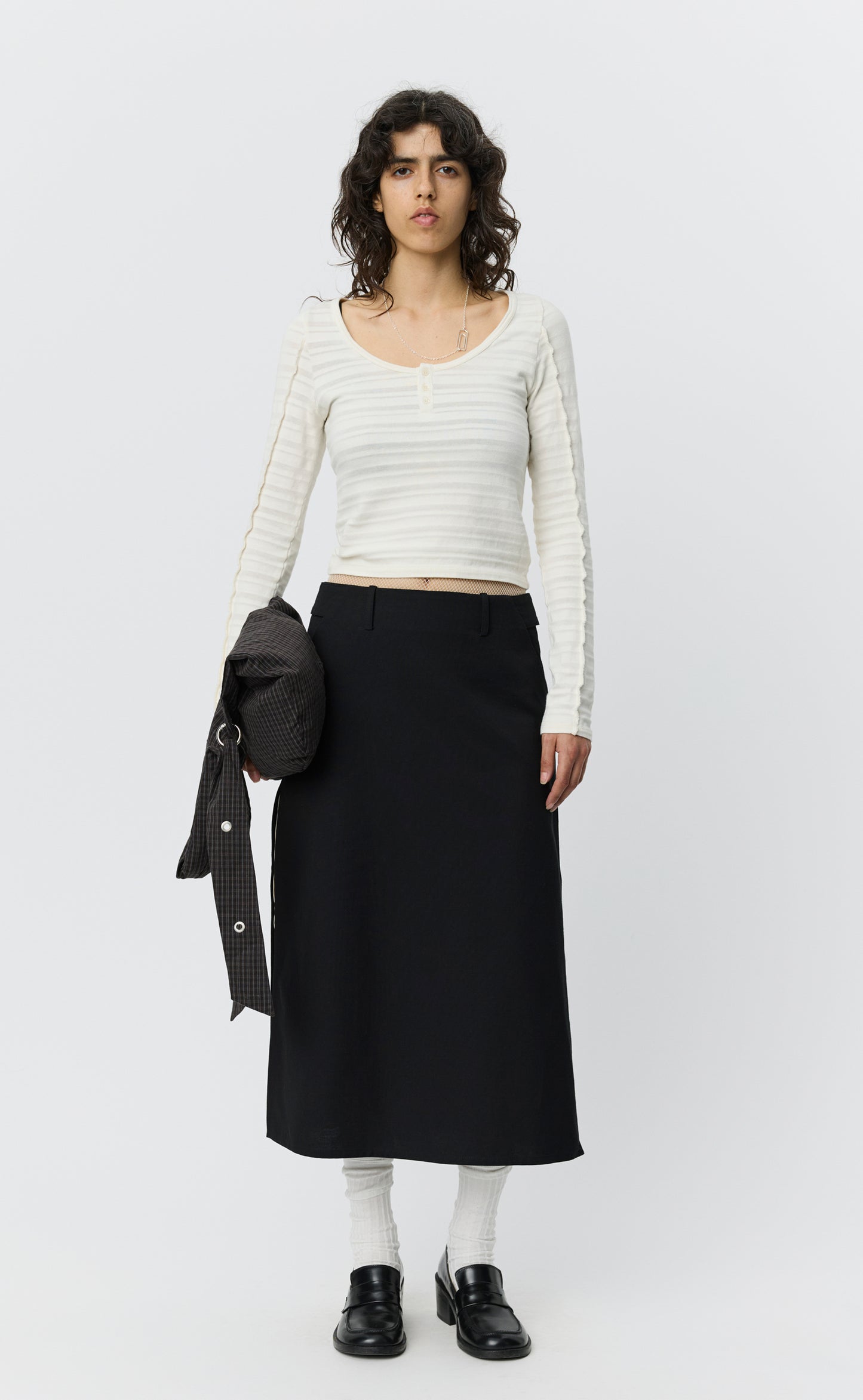 Deep Henley - Off White Stripe