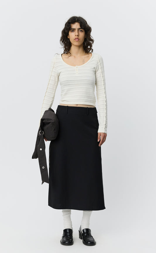 Deep Henley - Off White Stripe