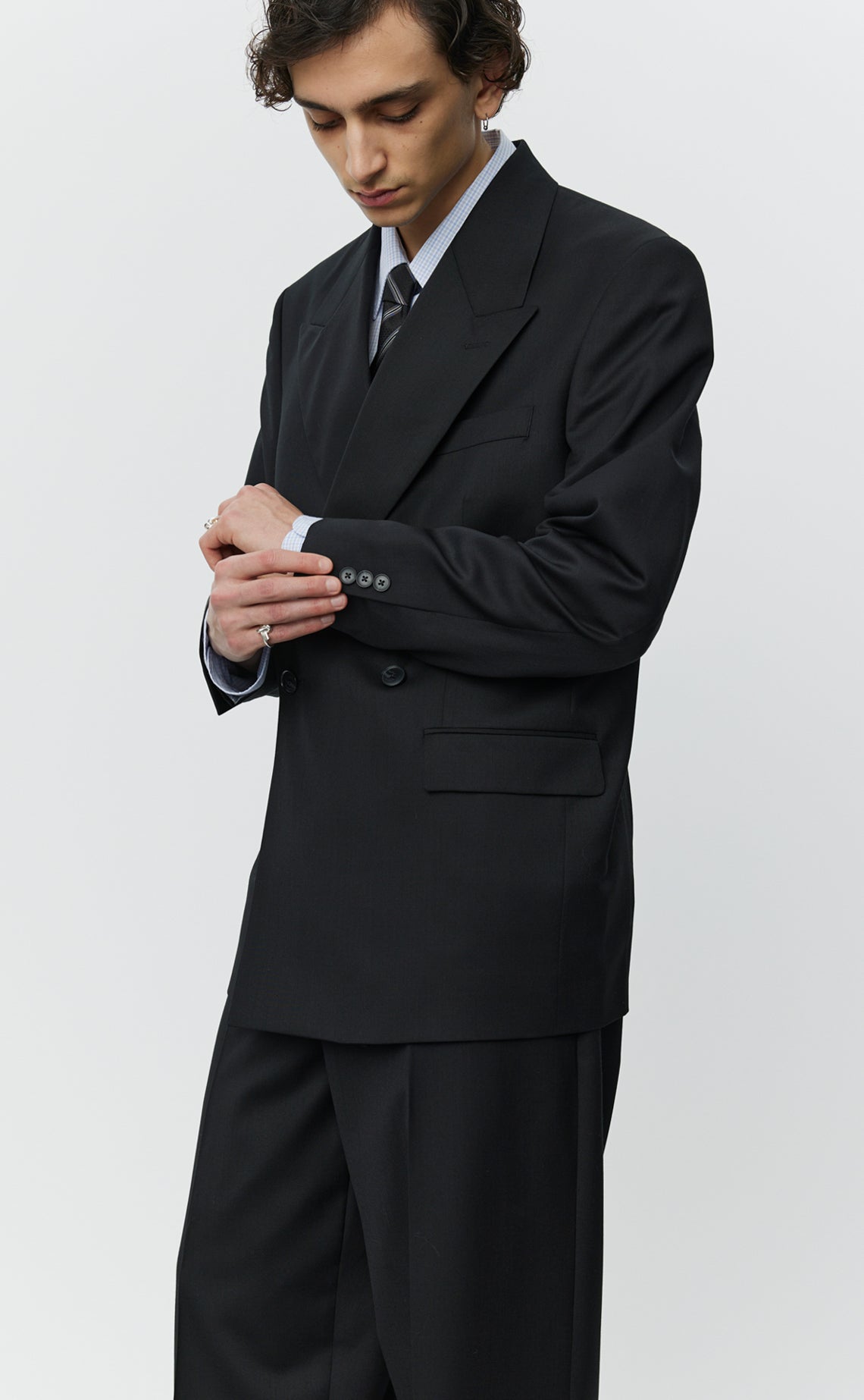 Double Breasted Blazer - Black Wool
