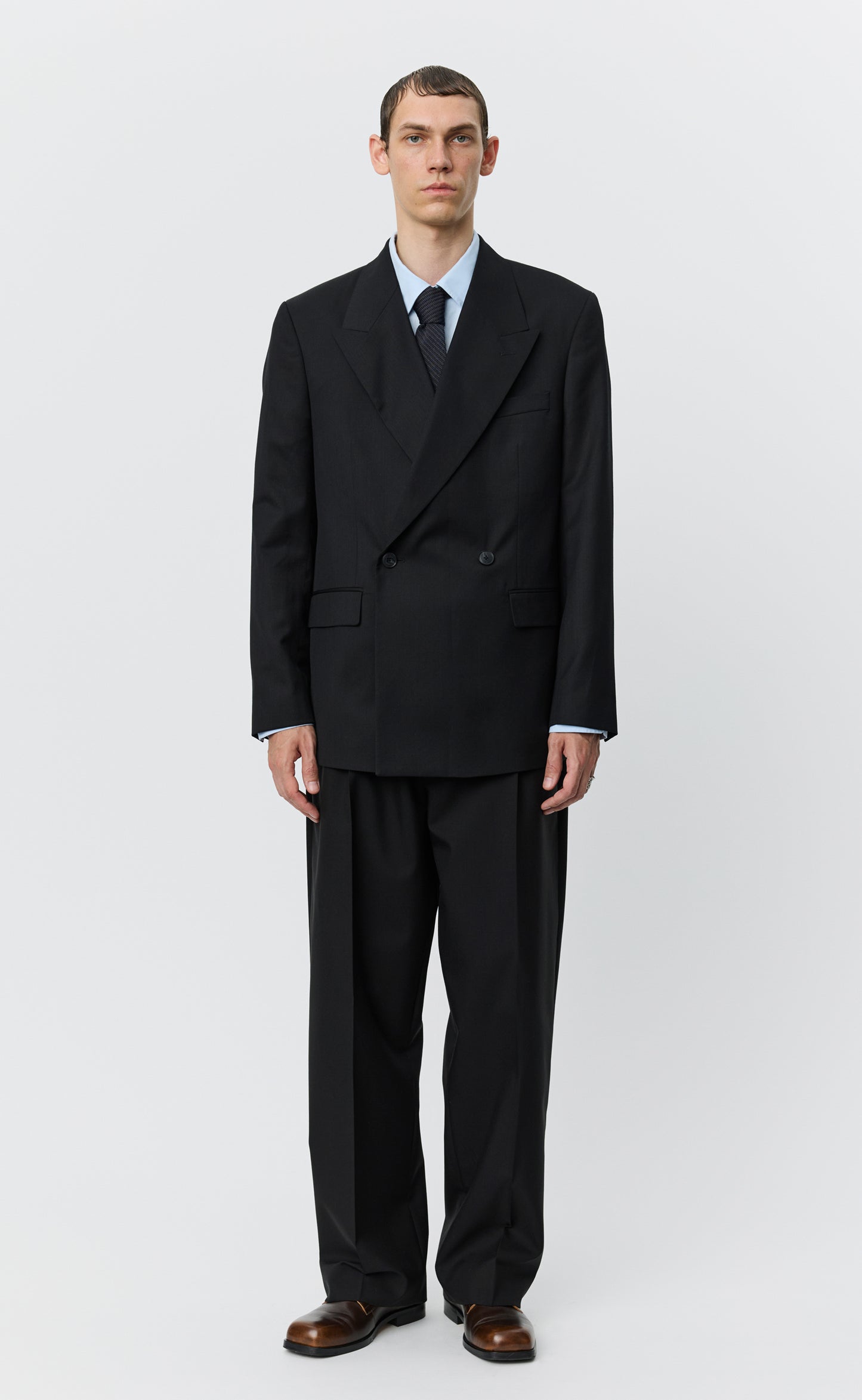 Double Breasted Blazer - Black Tropical Wool