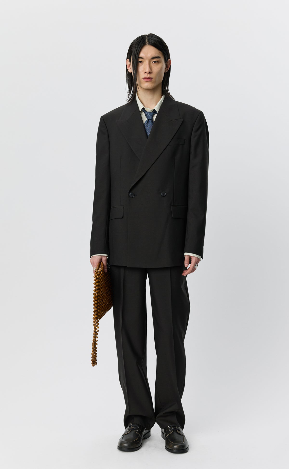 Double Breasted Blazer - Dark Brown Dry Wool