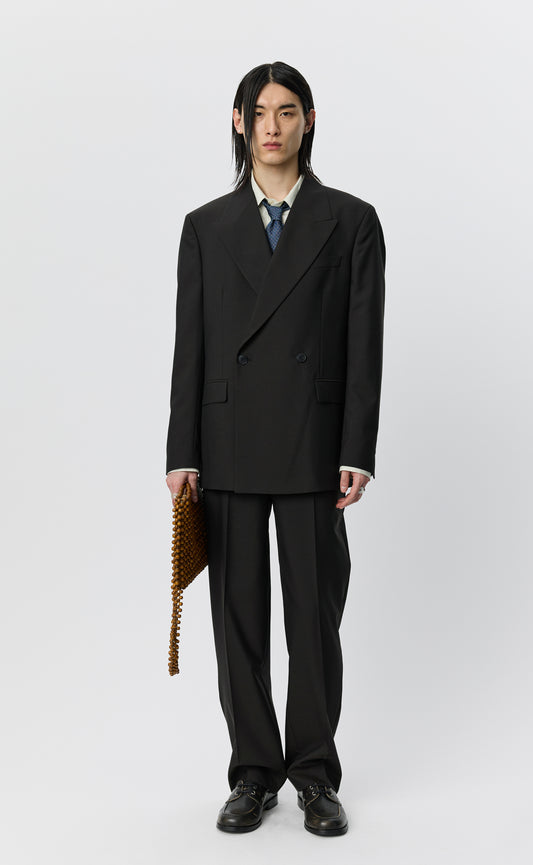 Double Breasted Blazer - Dark Brown Dry Wool