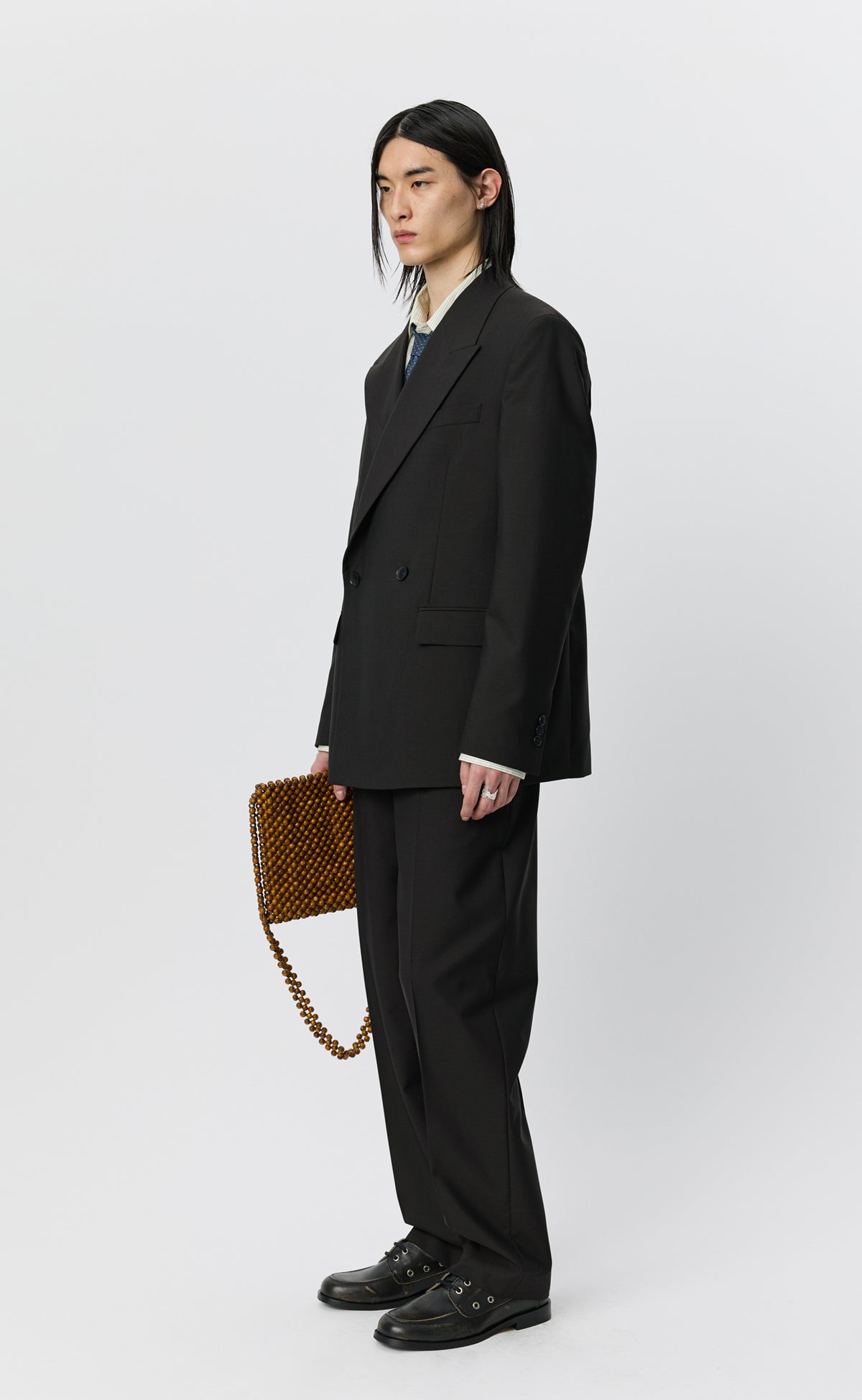Double Breasted Blazer - Dark Brown Dry Wool
