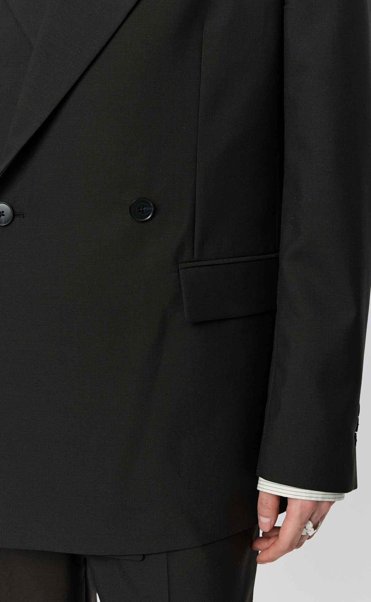 Double Breasted Blazer - Dark Brown Dry Wool