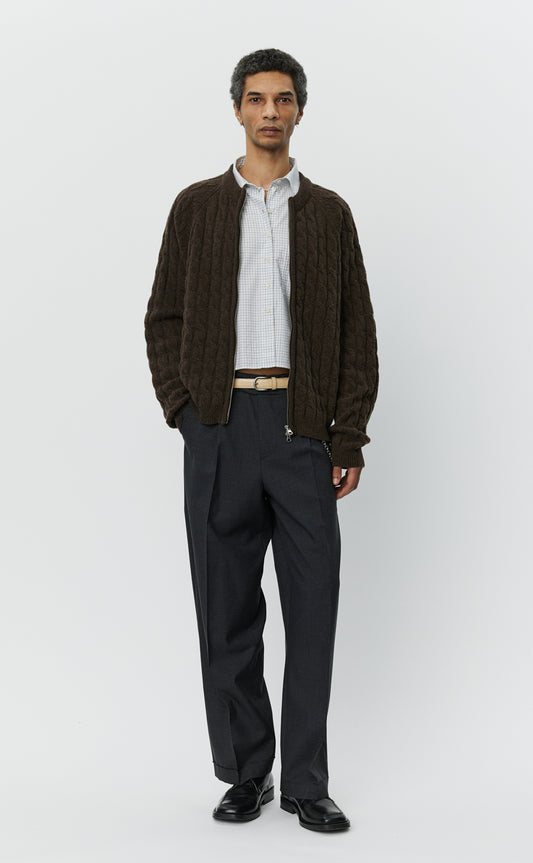 Editor Zip Sweater  - Brown Cable Knit