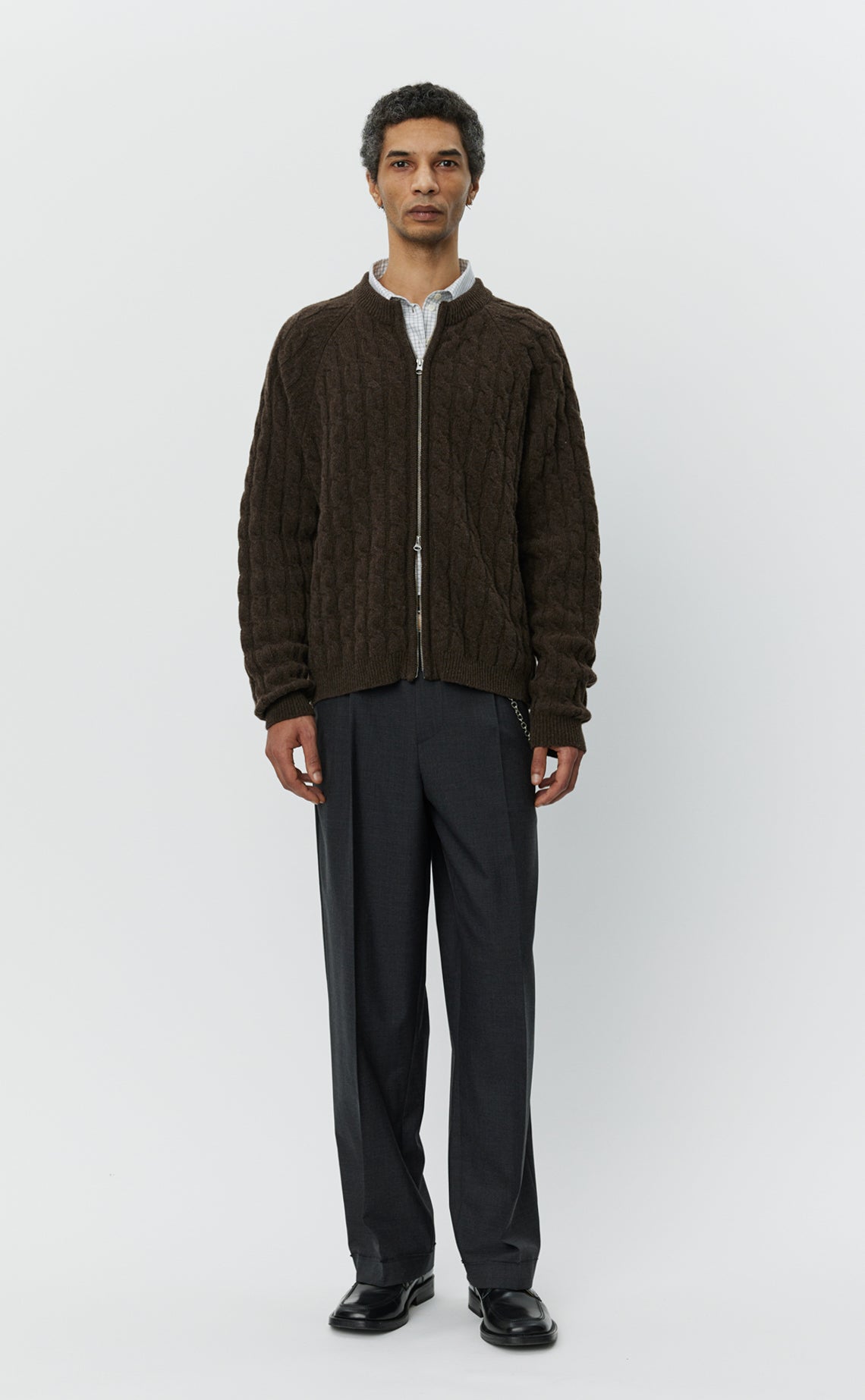 Editor Zip Sweater  - Brown Cable Knit