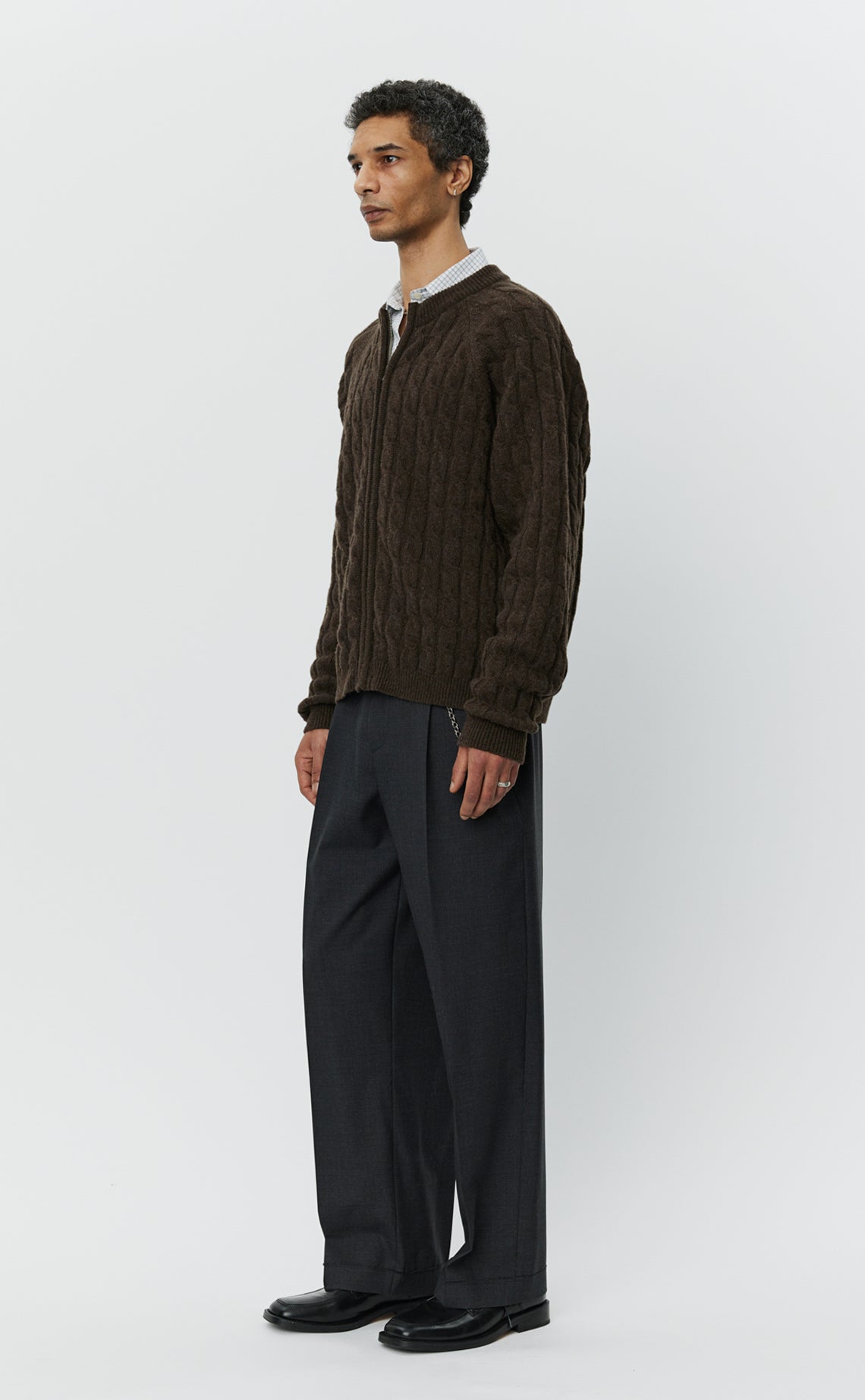Editor Zip Sweater  - Brown Cable Knit