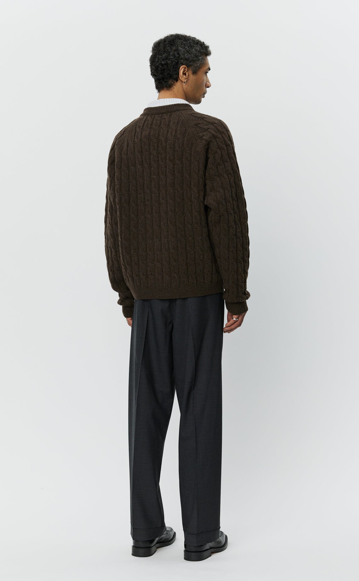 Editor Zip Sweater  - Brown Cable Knit