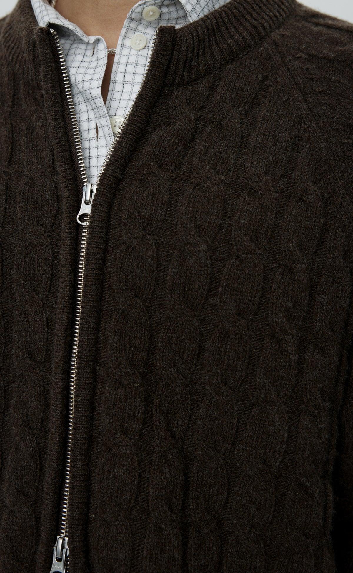 Editor Zip Sweater  - Brown Cable Knit