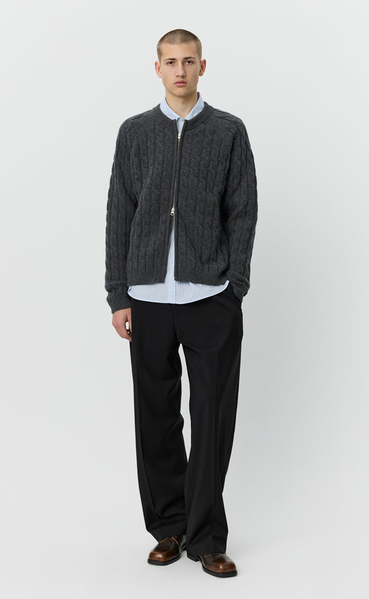 Editor Zip Sweater - Dark Grey Cable Knit