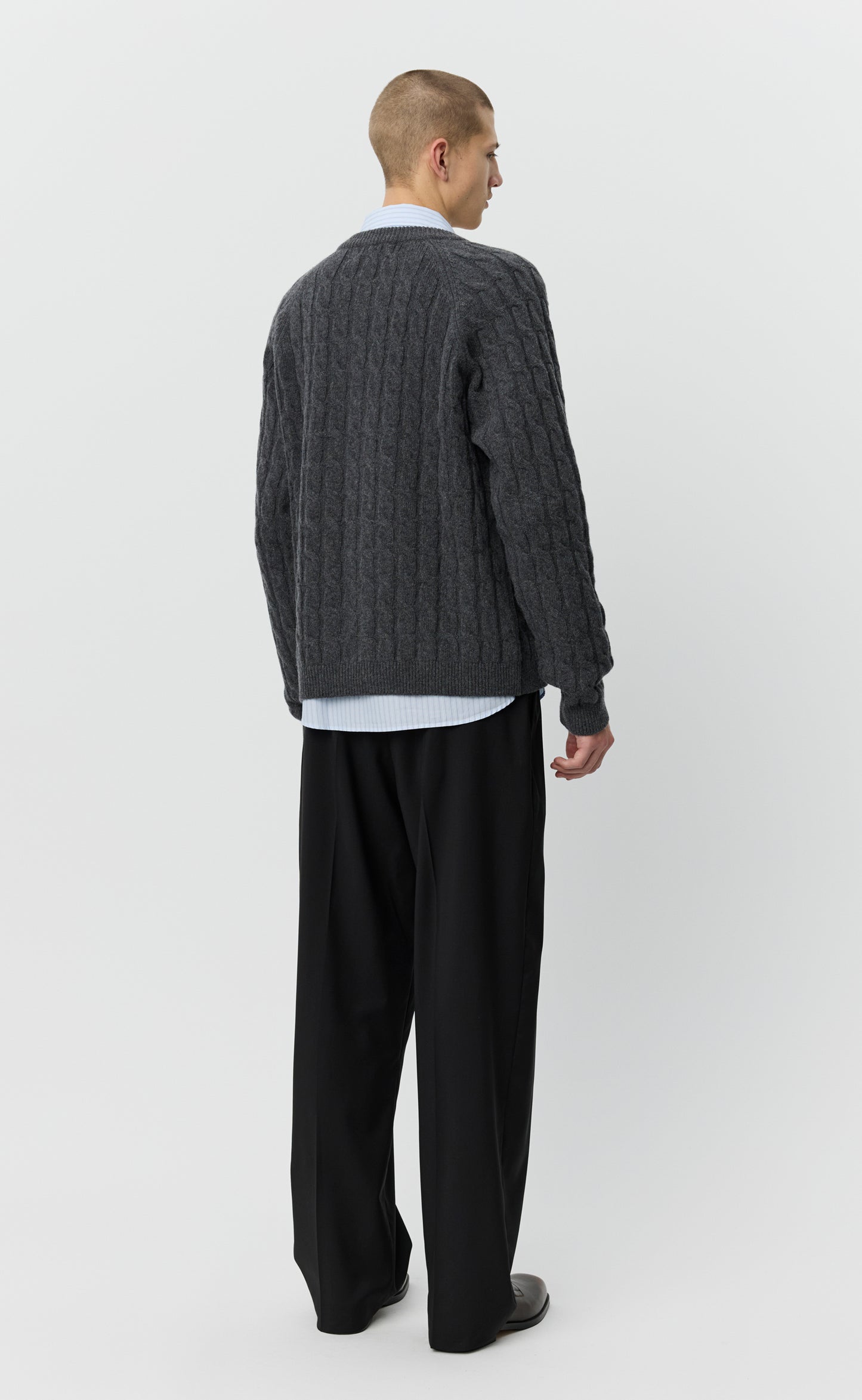 Editor Zip Sweater - Dark Grey Cable Knit