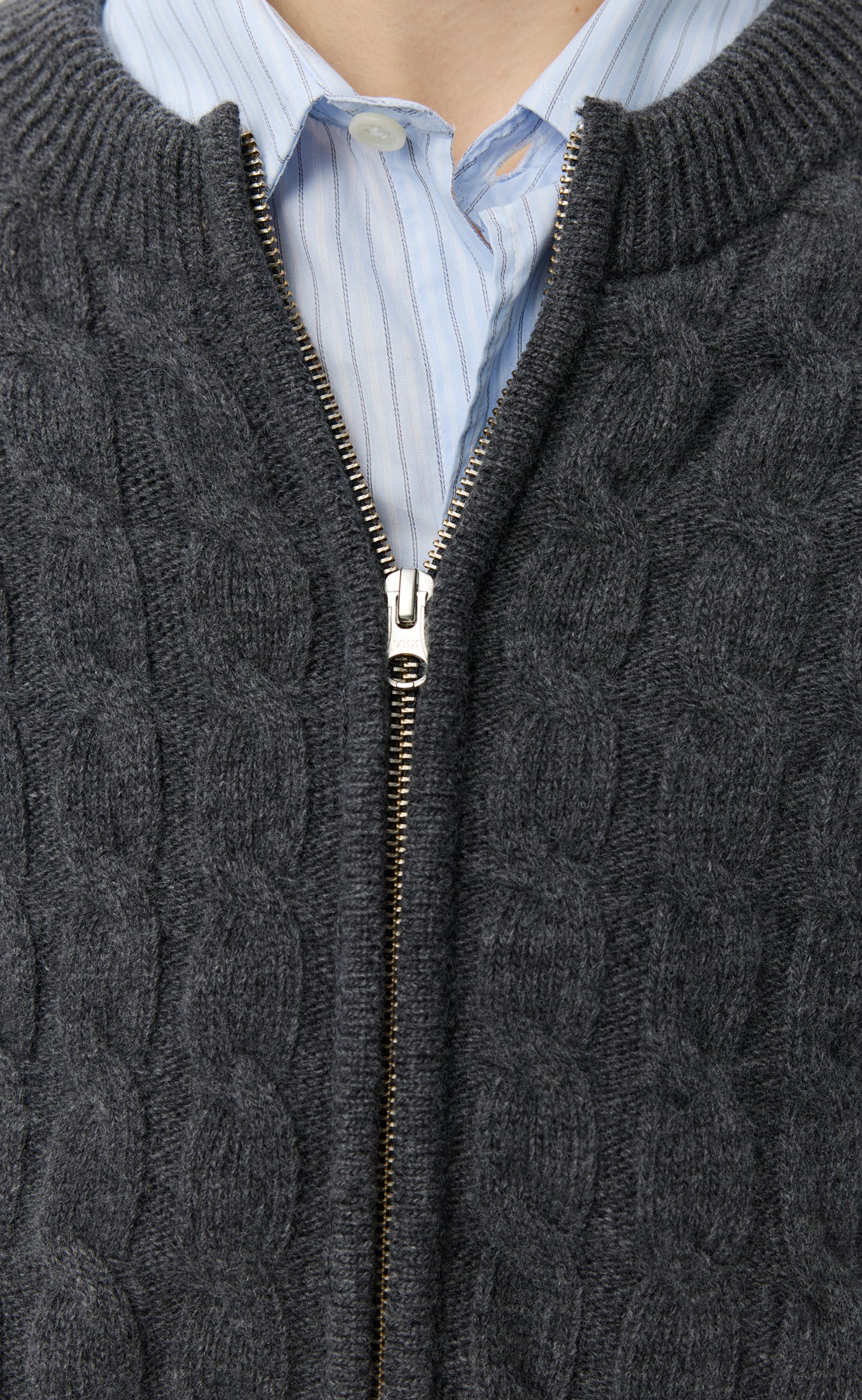 Editor Zip Sweater - Dark Grey Cable Knit