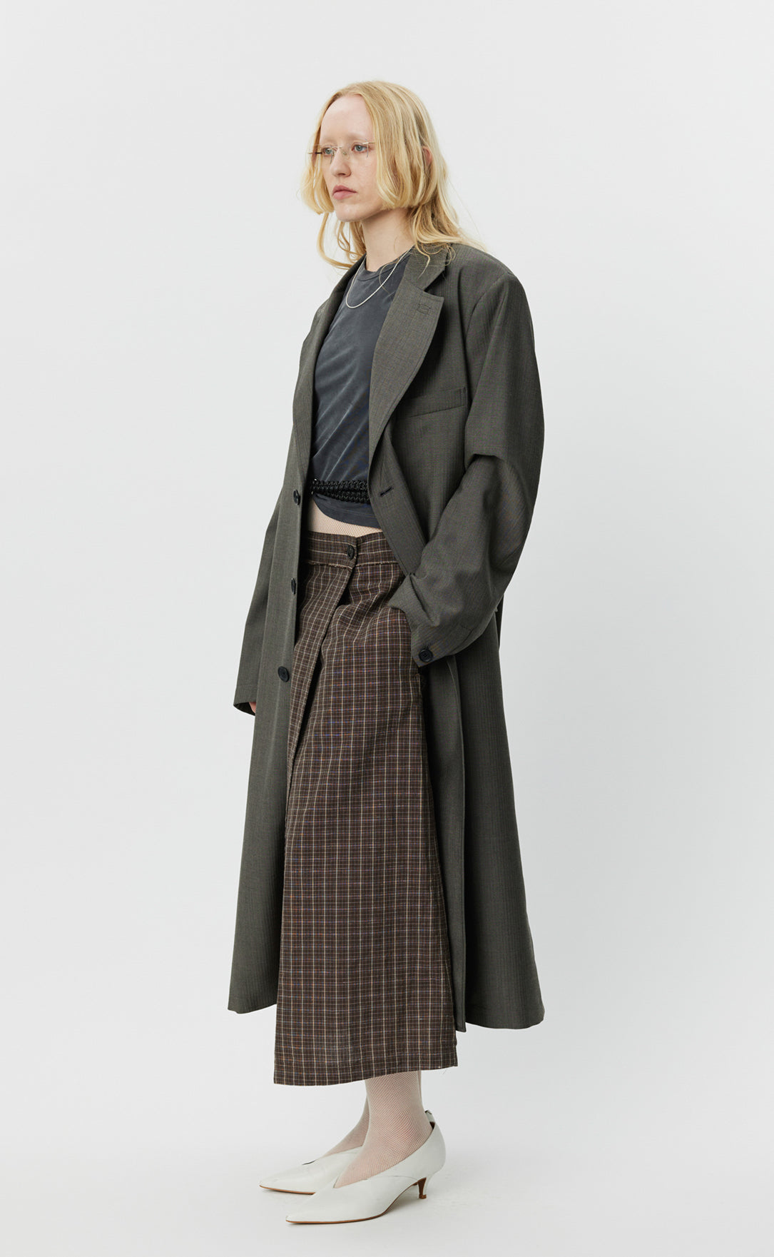 Evening Coat - Dark Taupe Herringbone