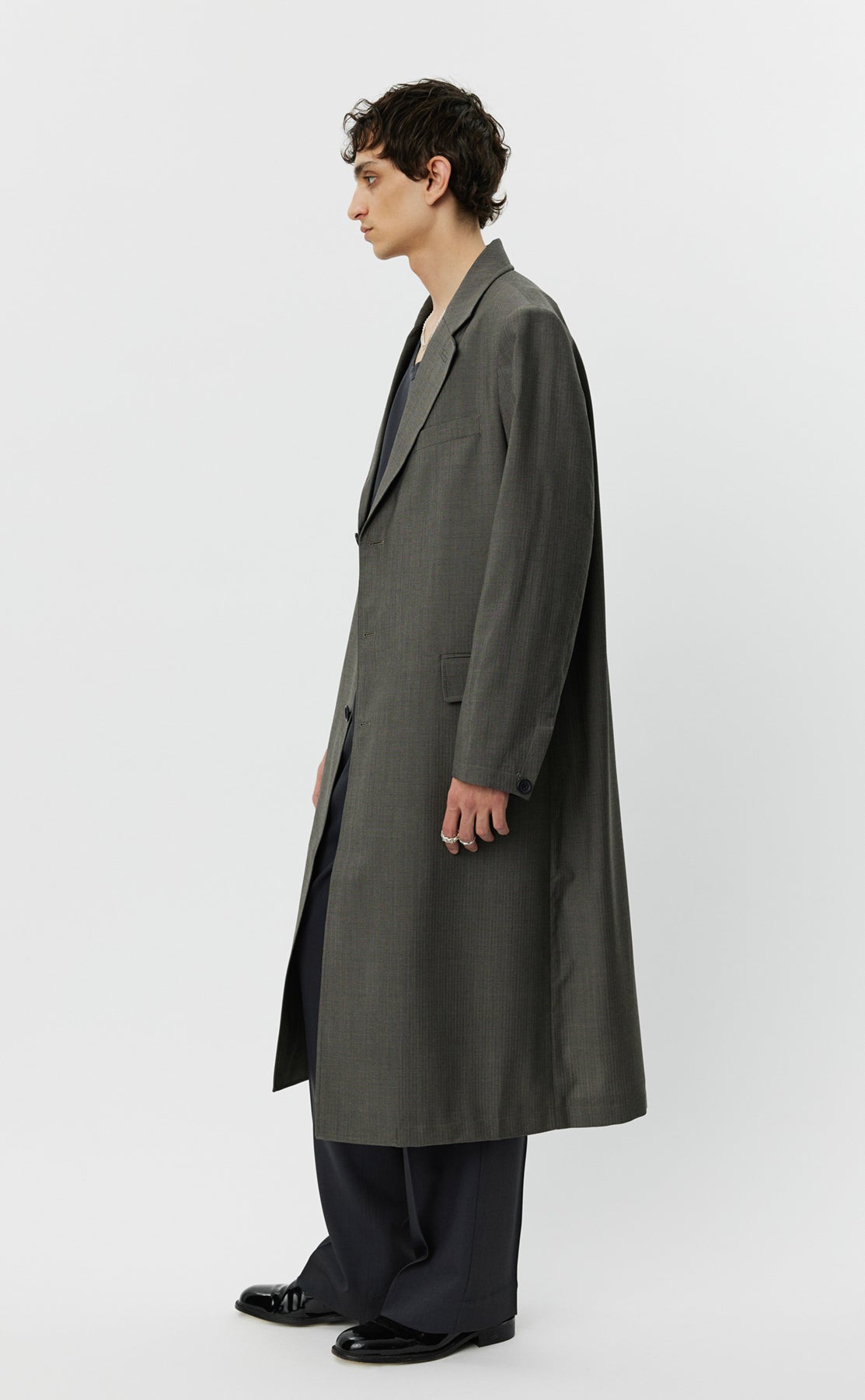 Evening Coat - Dark Taupe Herringbone