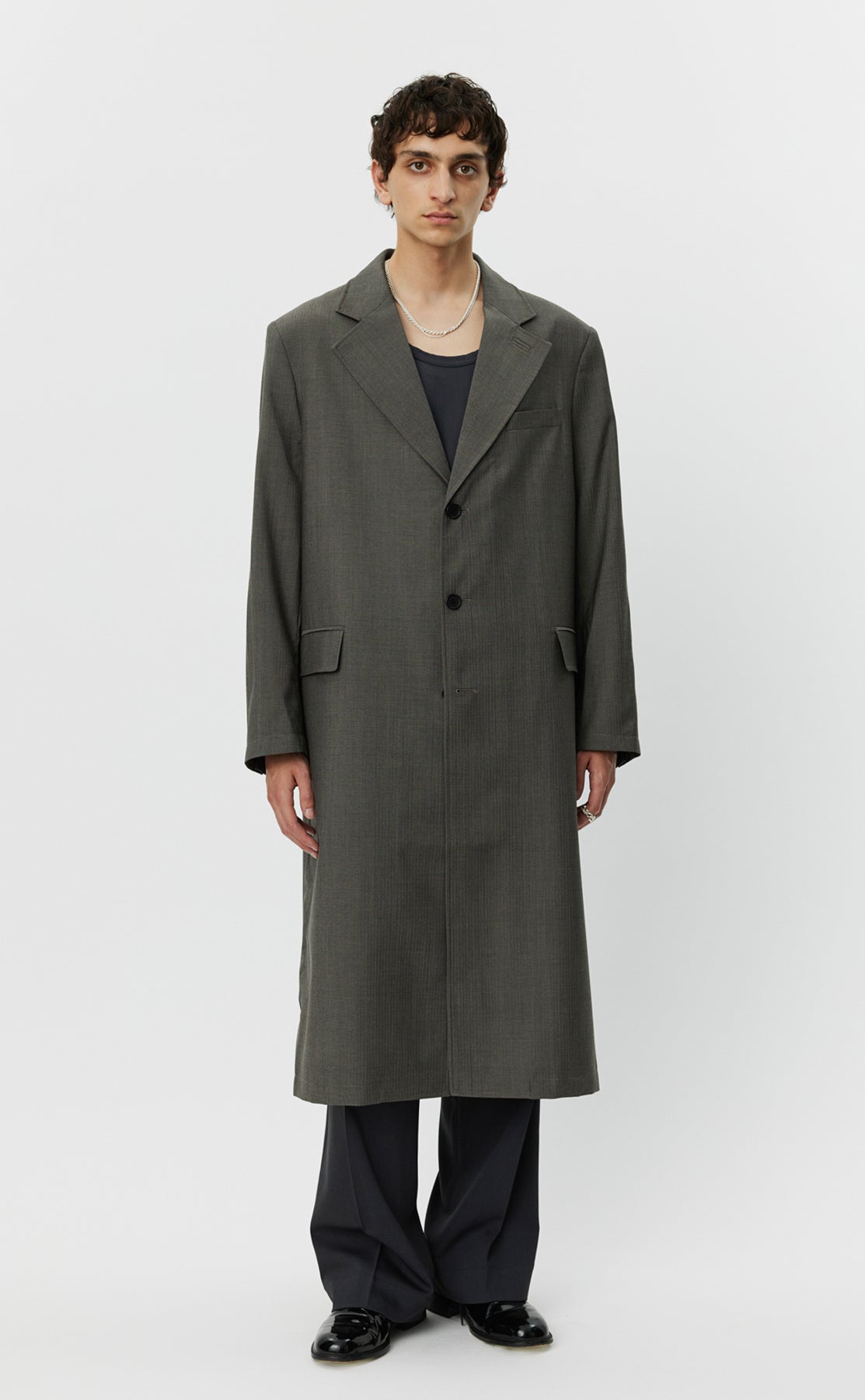 Evening Coat - Dark Taupe Herringbone