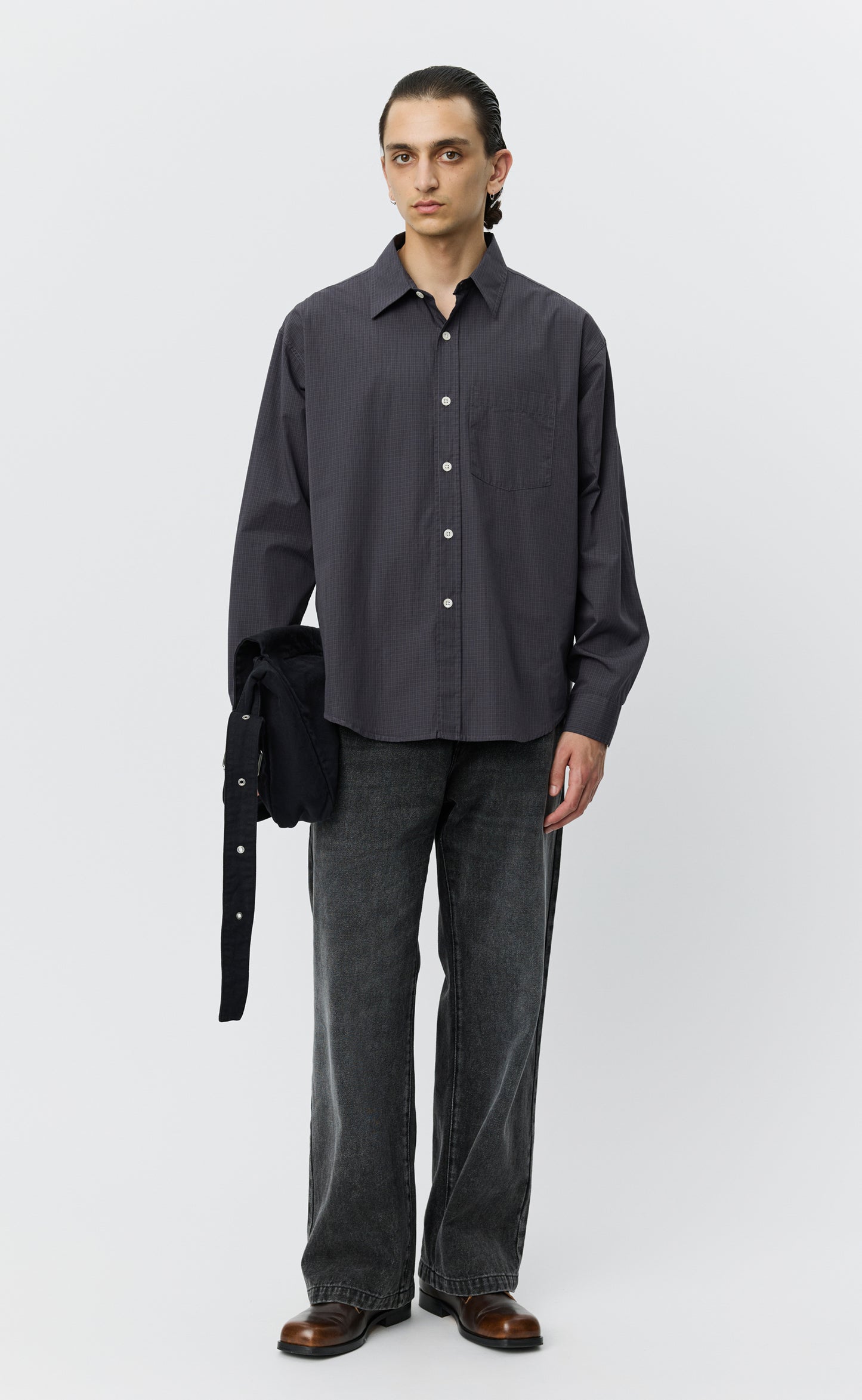 Executive Shirt - Mushroom Micro Check Poplin