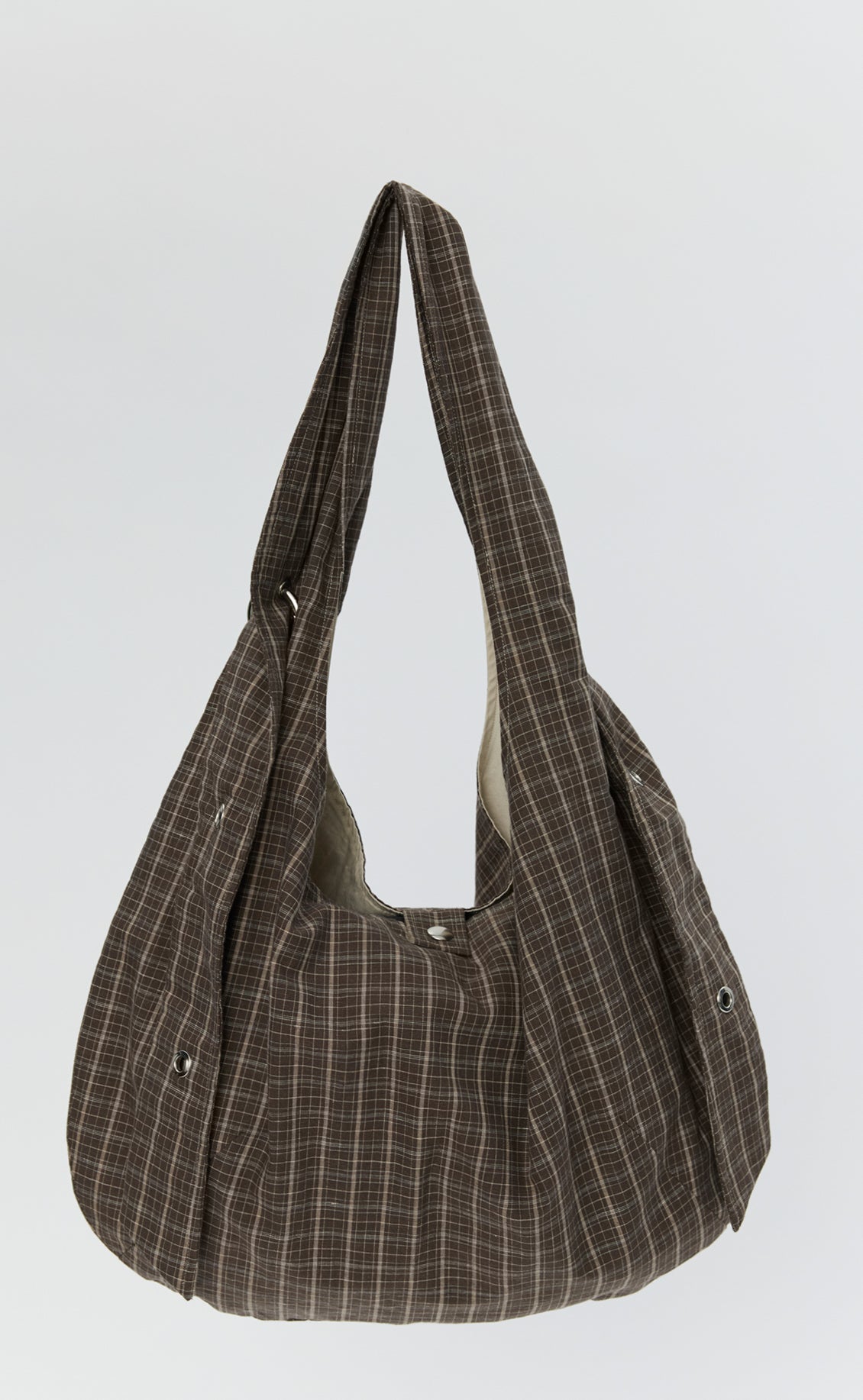 Eyelet Shoulder Bag - Brown Linen Check