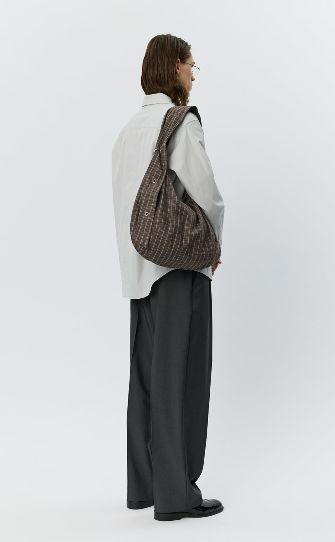 Eyelet Shoulder Bag - Brown Linen Check