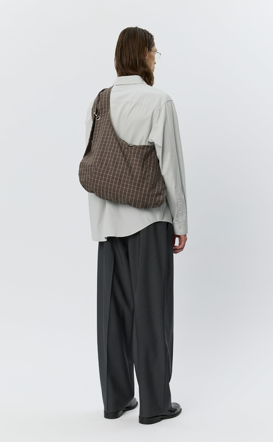 Eyelet Shoulder Bag - Brown Linen Check