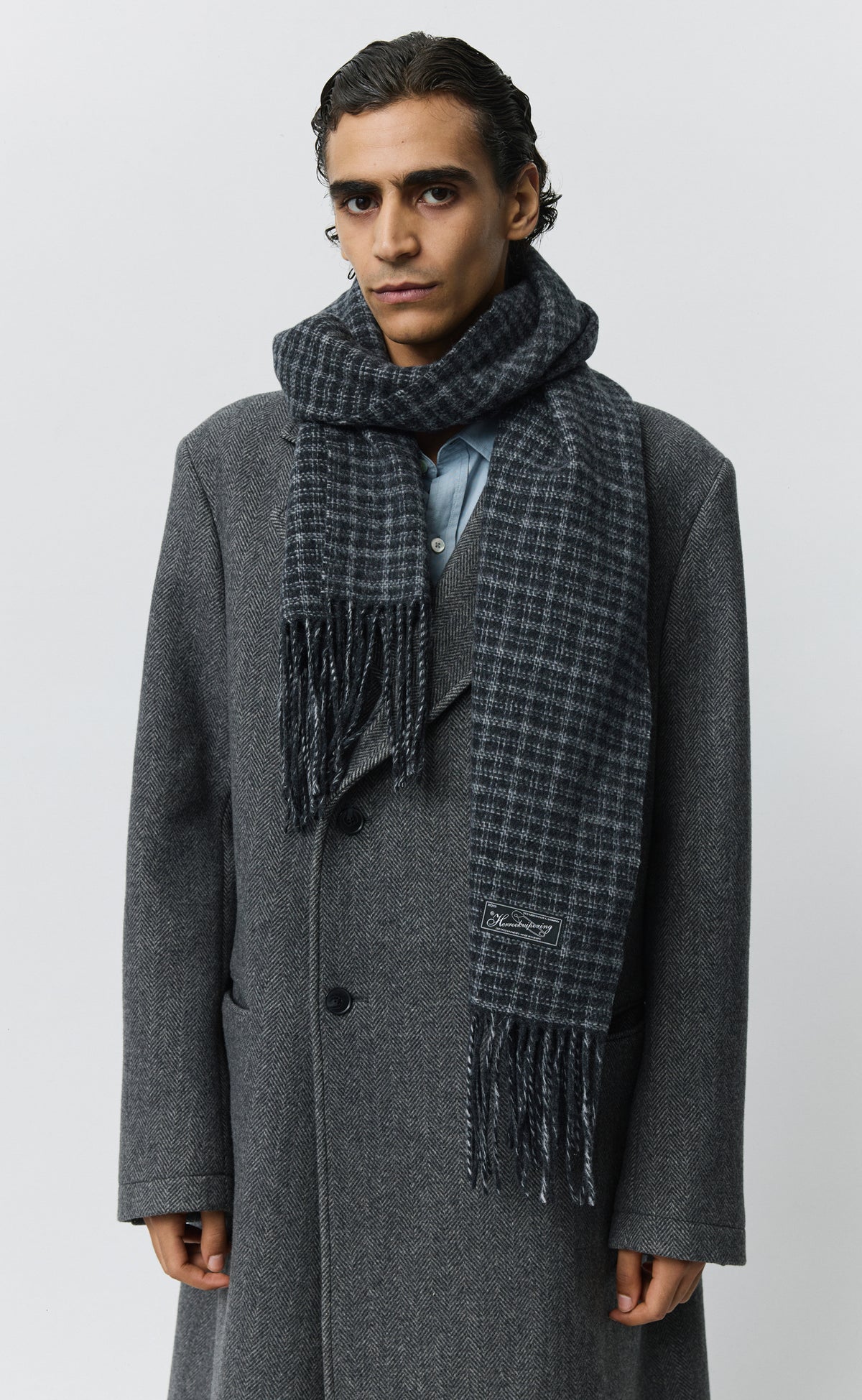 Facade Fringe Scarf - Charcoal Fence Check